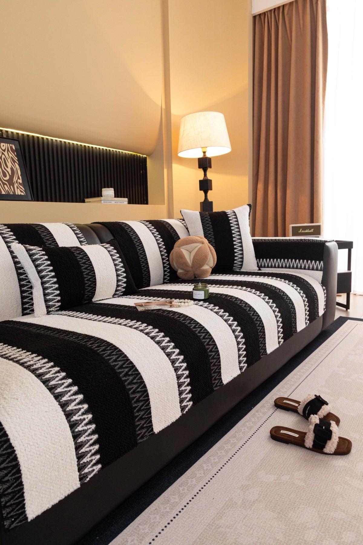 Sofa Decor Marlow Plush Stripe Sofa Seat Cover in Onyx Black Stripe - detail image for plush striped couch cover pieces in Australia