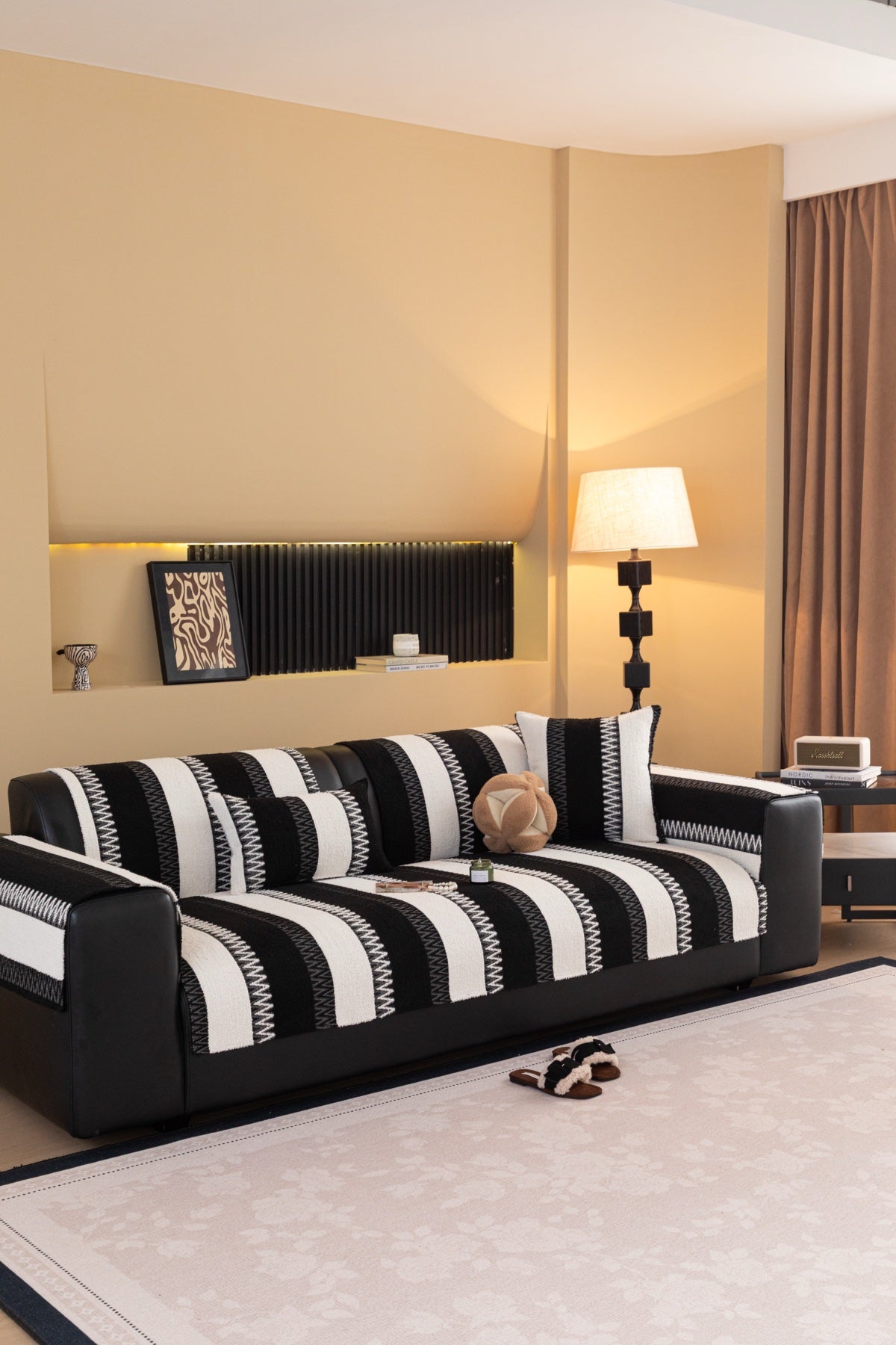 Sofa Decor Marlow Plush Stripe Sofa Seat Cover in Onyx Black Stripe - detail image for plush striped couch cover pieces in Australia