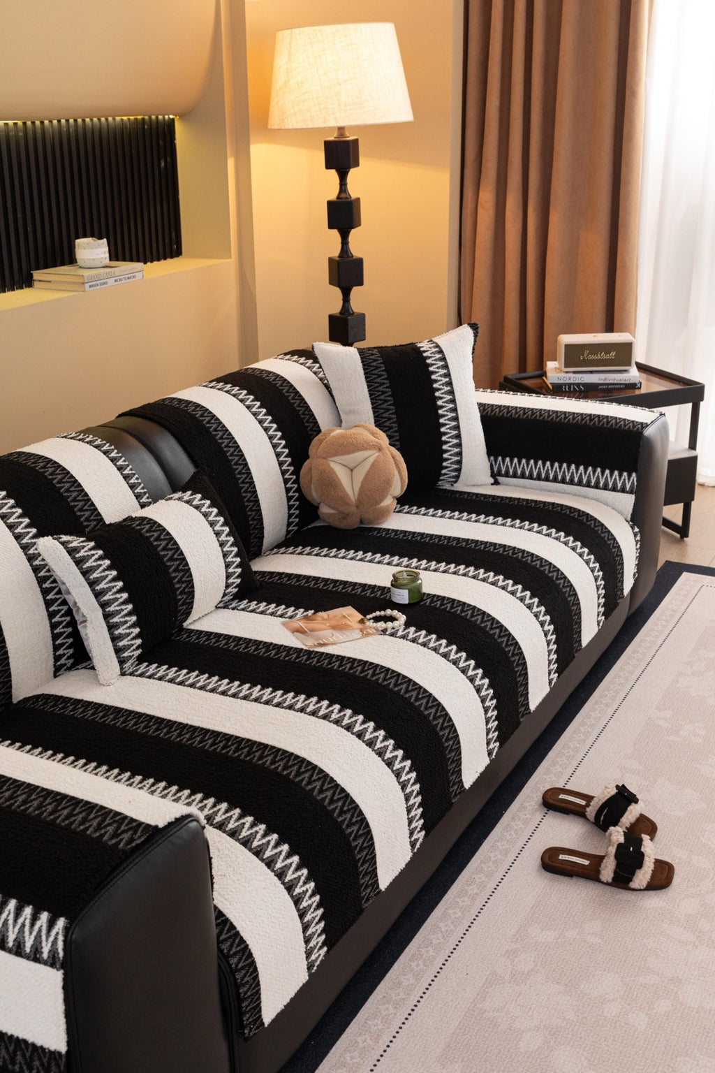 Sofa Decor Marlow Plush Stripe Sofa Seat Cover in Onyx Black Stripe - detail image for plush striped couch cover pieces in Australia