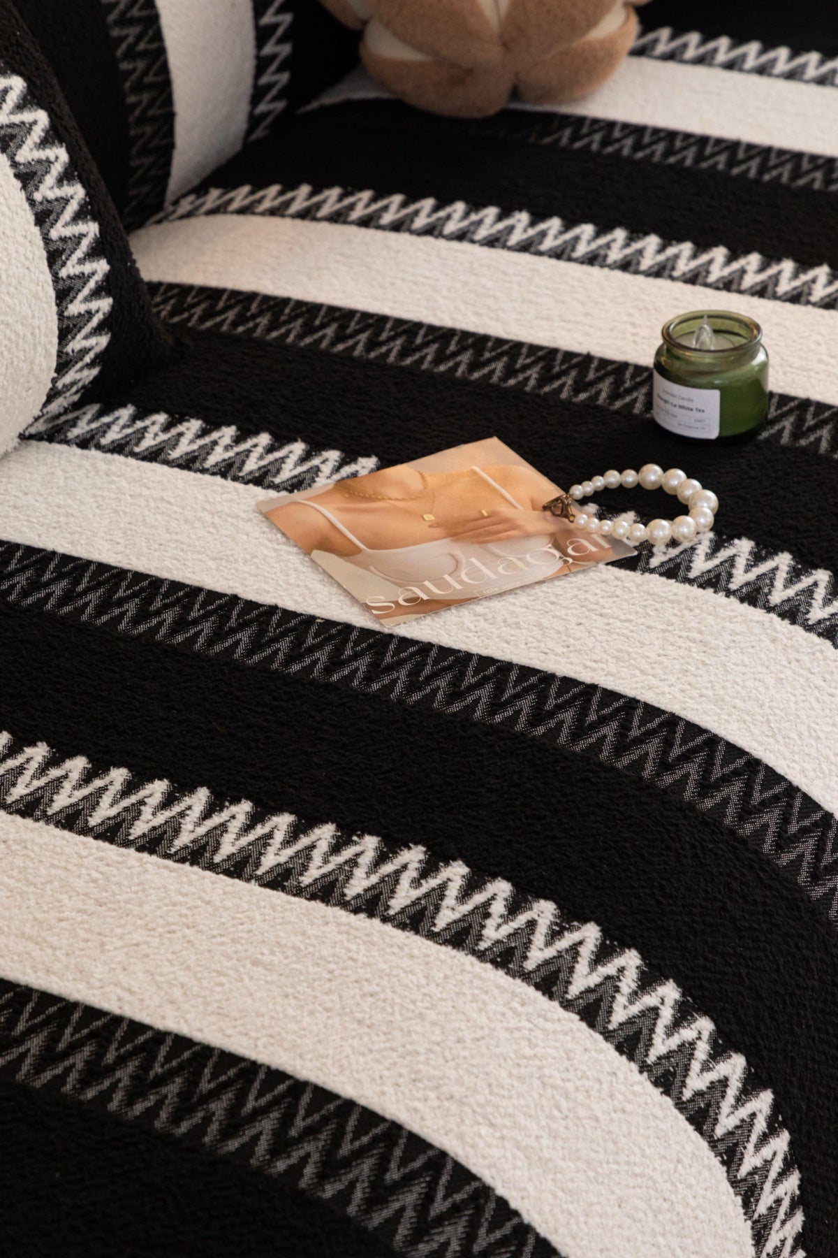 Sofa Decor Marlow Plush Stripe Sofa Seat Cover in Onyx Black Stripe - detail image for plush striped couch cover pieces in Australia