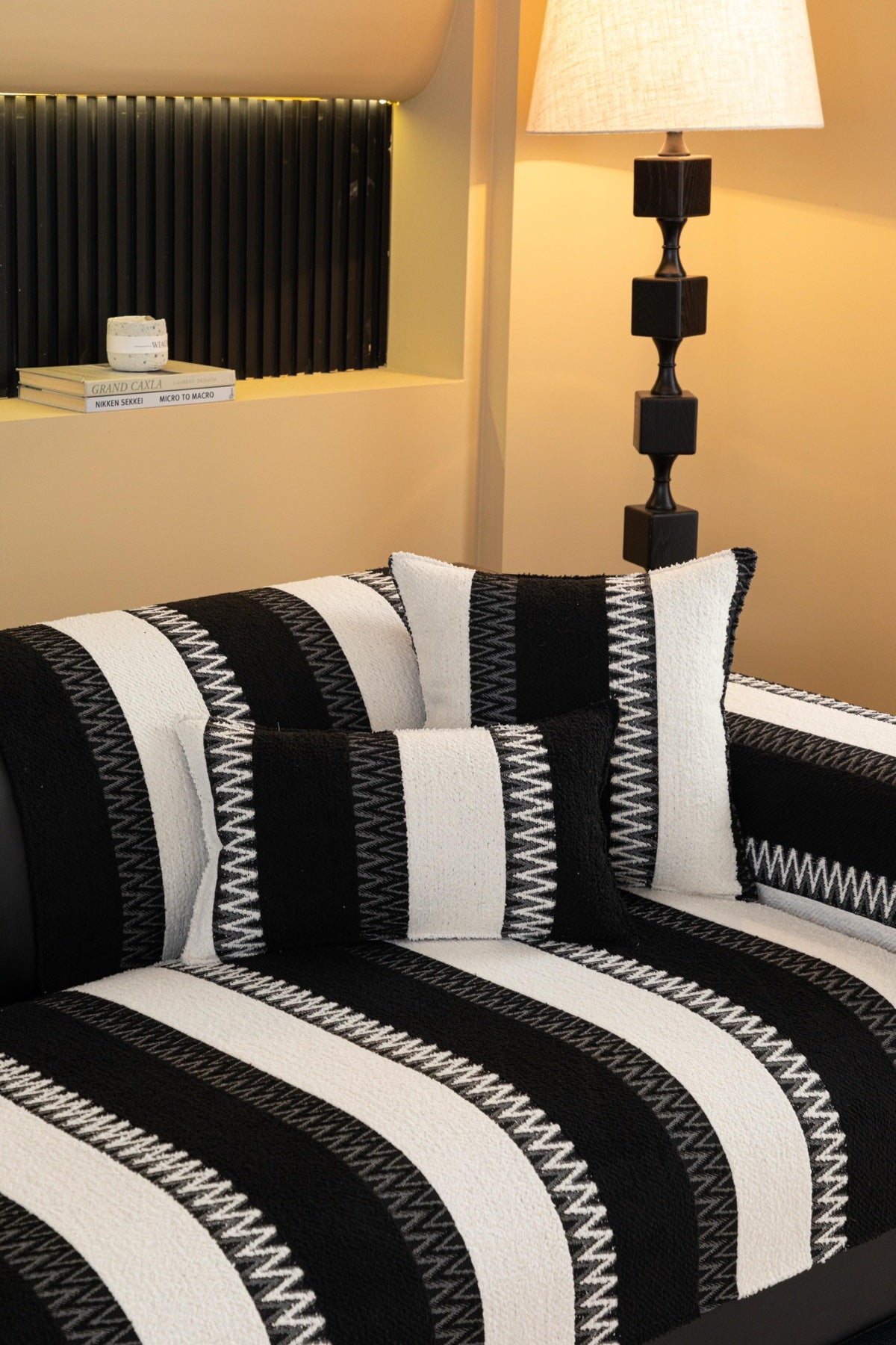 Sofa Decor Marlow Plush Stripe Sofa Seat Cover in Onyx Black Stripe - detail image for plush striped couch cover pieces in Australia