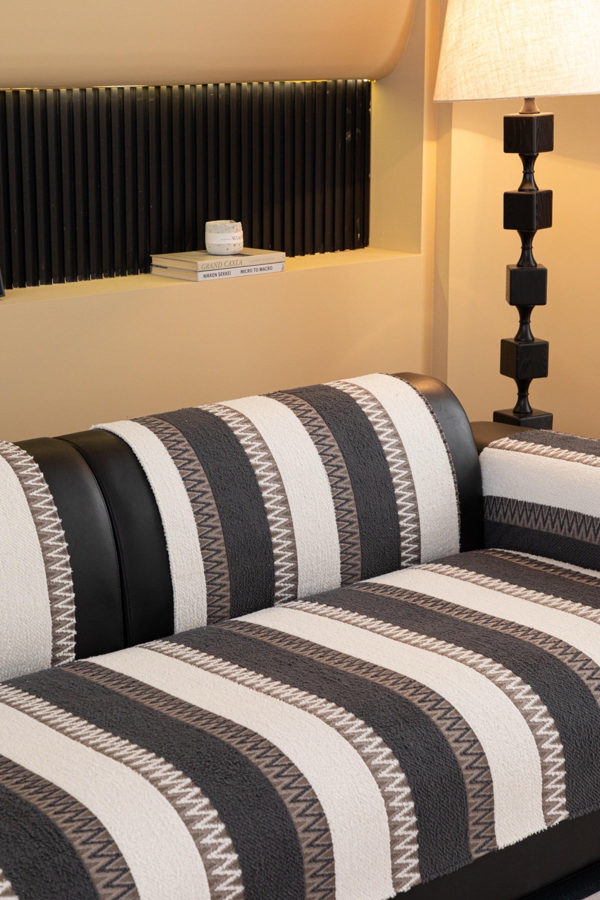 Sofa Decor Marlow Plush Stripe Sofa Seat Cover in Onyx Black Stripe - detail image for plush striped couch cover pieces in Australia