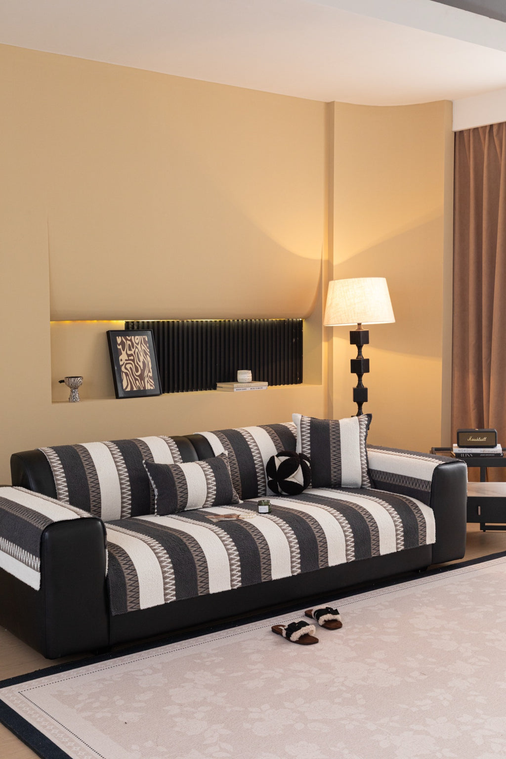 Sofa Decor Marlow Plush Stripe Sofa Seat Cover in Onyx Black Stripe - detail image for plush striped couch cover pieces in Australia