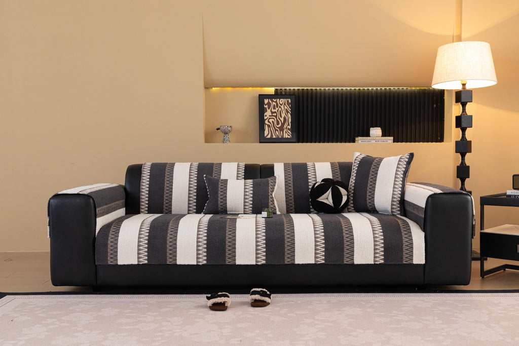 Sofa Decor Marlow Plush Stripe Sofa Seat Cover in Onyx Black Stripe - detail image for plush striped couch cover pieces in Australia