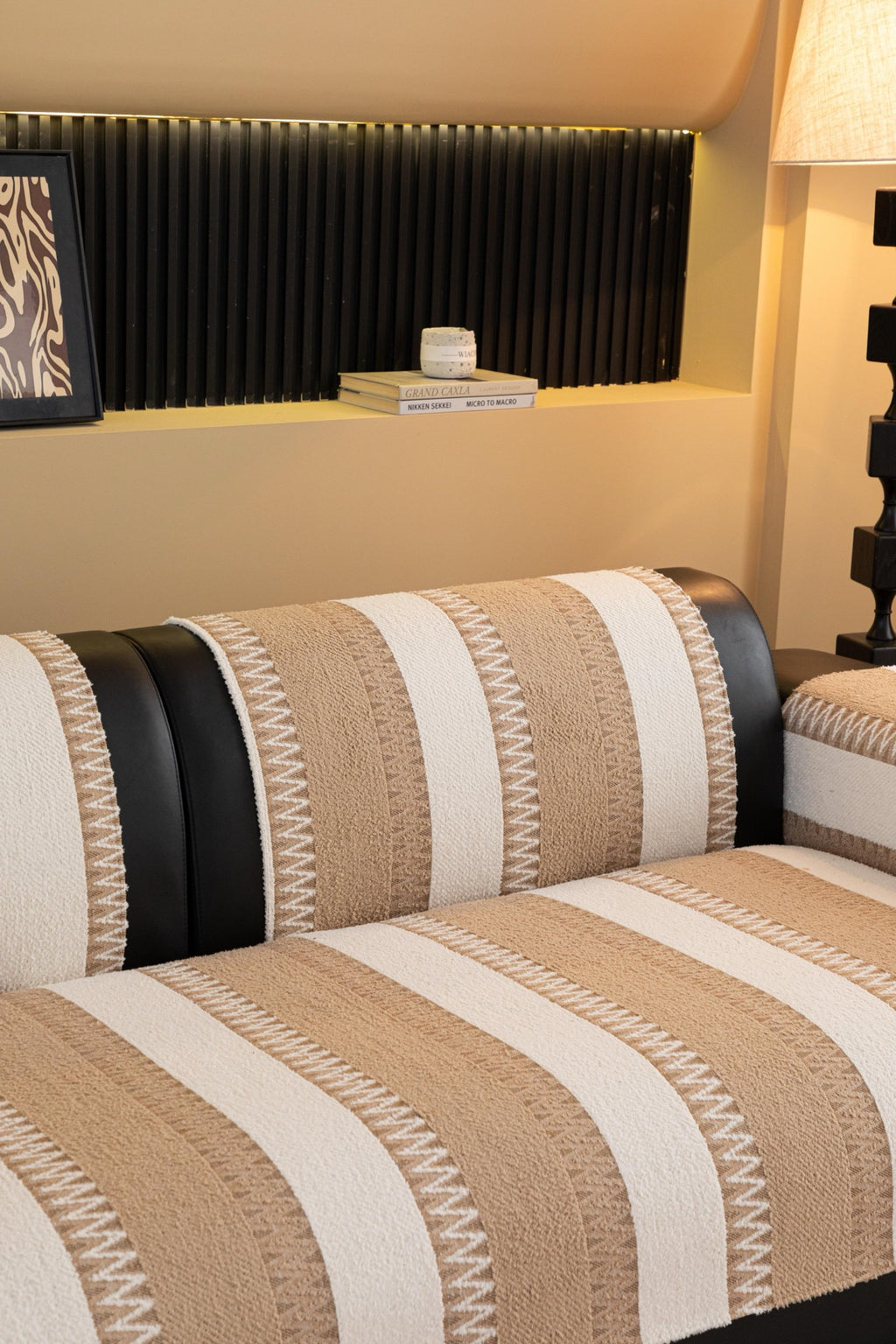 Sofa Decor Marlow Plush Stripe Sofa Seat Cover in Sand Beige Stripe - detail image for plush striped couch cover pieces in Australia