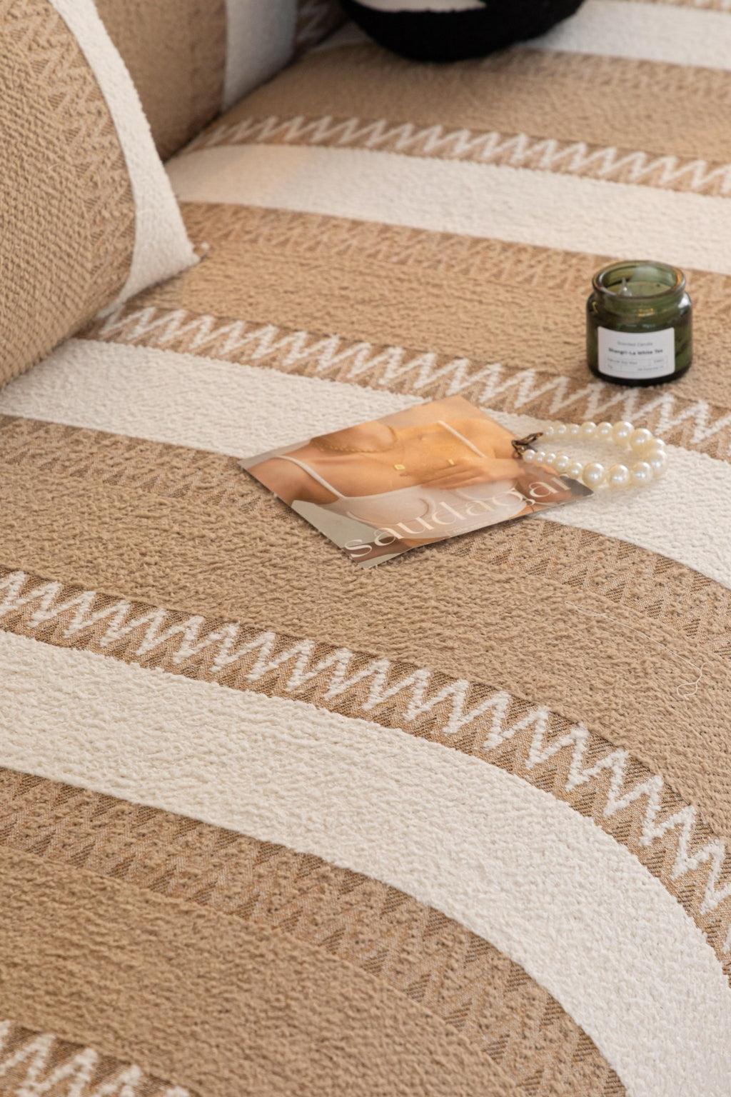 Sofa Decor Marlow Plush Stripe Sofa Seat Cover in Sand Beige Stripe - detail image for plush striped couch cover pieces in Australia