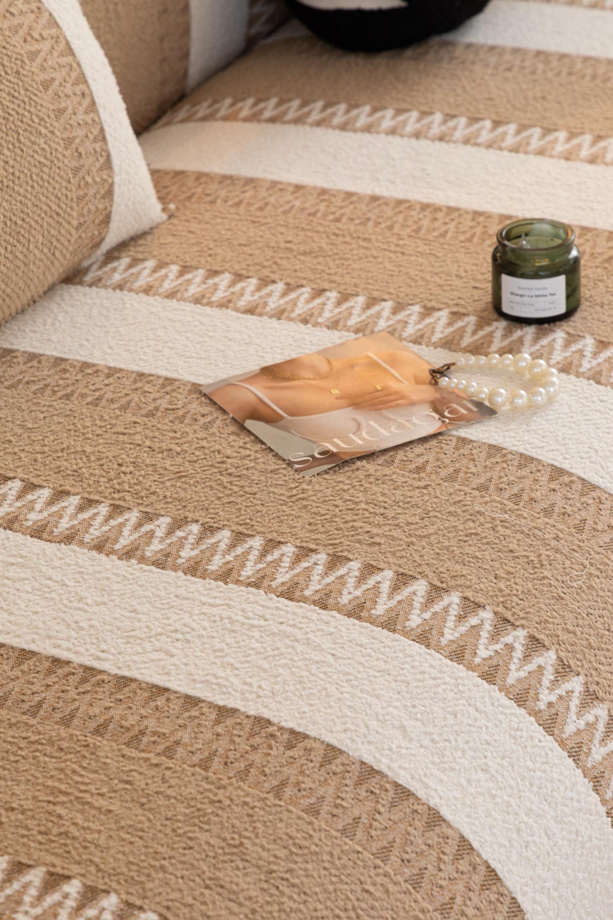 Sofa Decor Marlow Plush Stripe Sofa Seat Cover in Sand Beige Stripe - detail image for plush striped couch cover pieces in Australia