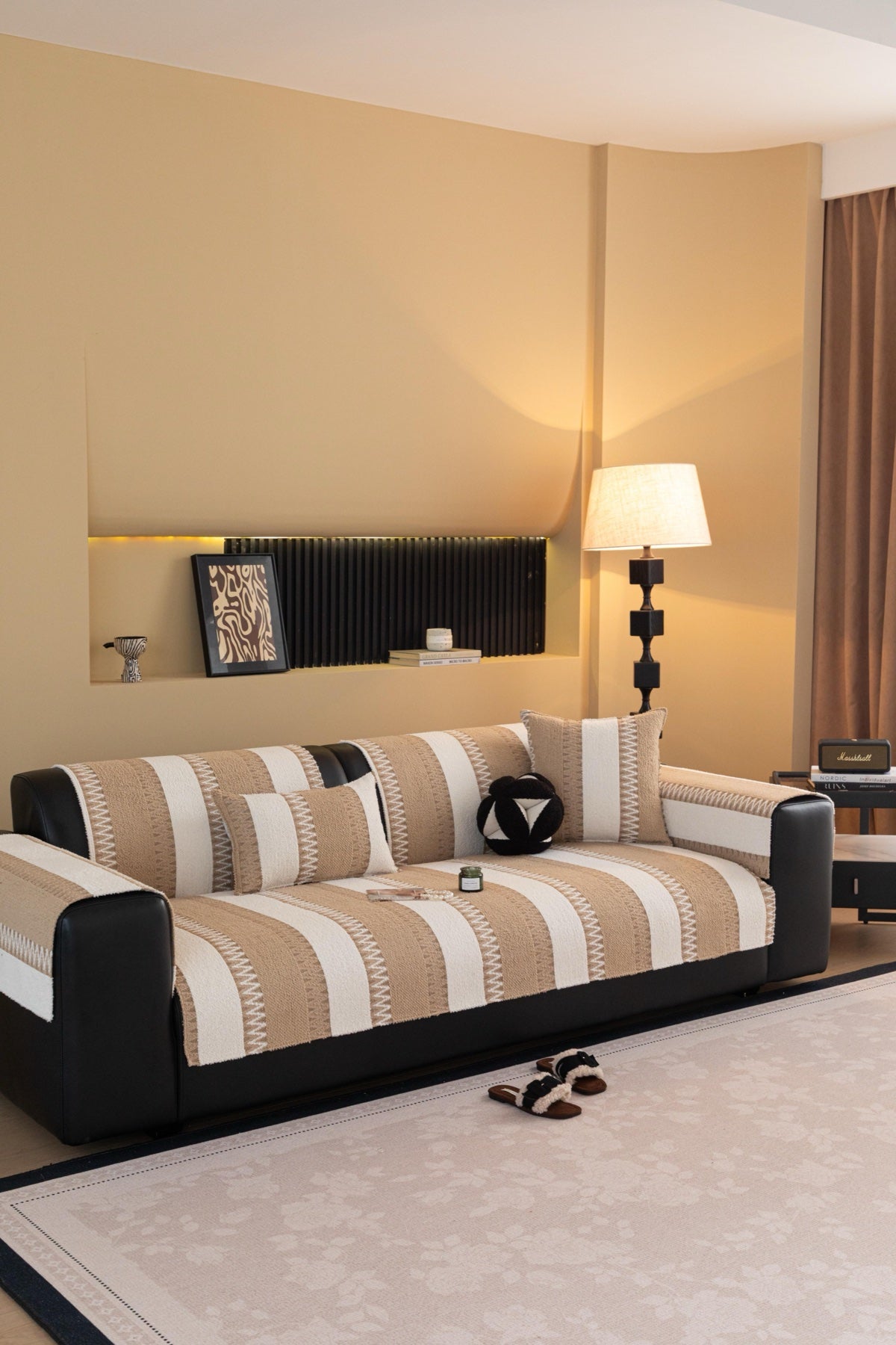 Sofa Decor Marlow Plush Stripe Sofa Seat Cover in Sand Beige Stripe - detail image for plush striped couch cover pieces in Australia