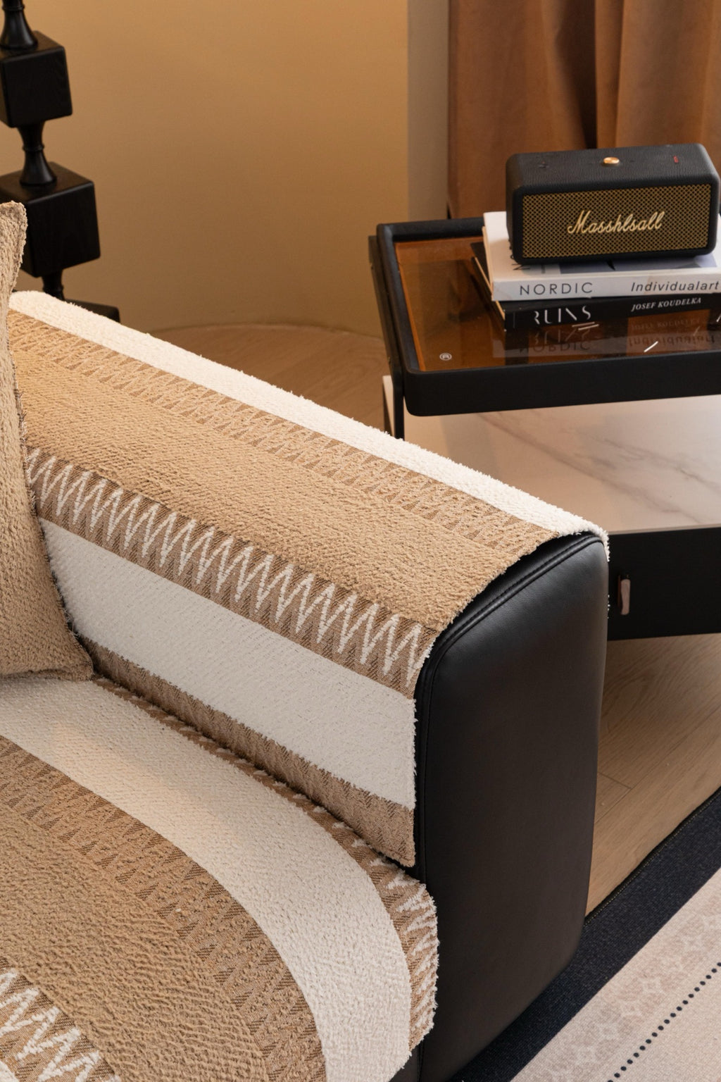 Sofa Decor Marlow Plush Stripe Sofa Seat Cover in Sand Beige Stripe - detail image for plush striped couch cover pieces in Australia