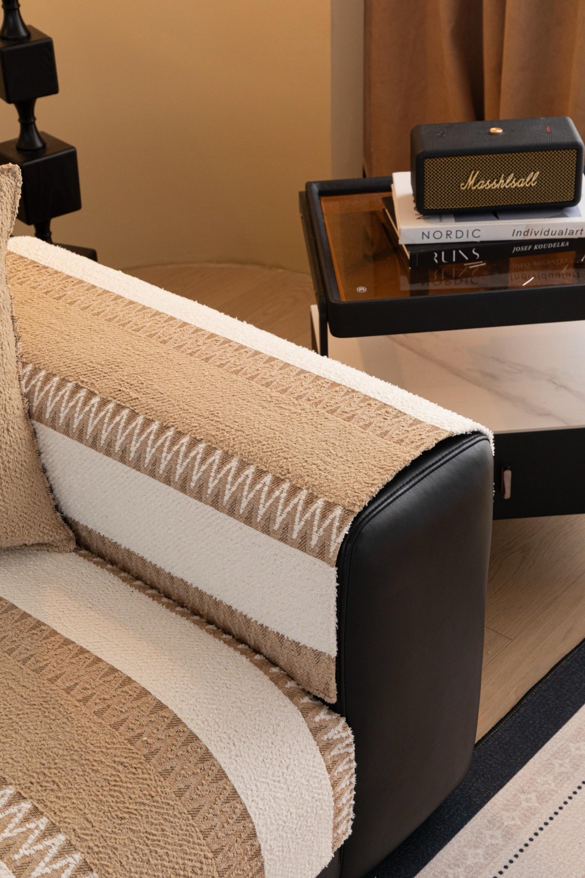Sofa Decor Marlow Plush Stripe Sofa Seat Cover in Sand Beige Stripe - detail image for plush striped couch cover pieces in Australia