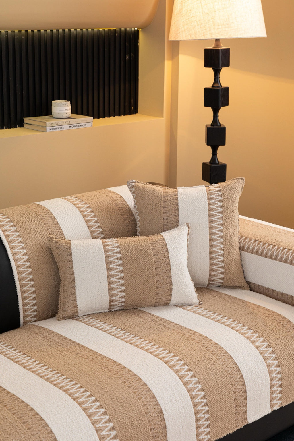 Sofa Decor Marlow Plush Stripe Sofa Seat Cover in Sand Beige Stripe - detail image for plush striped couch cover pieces in Australia