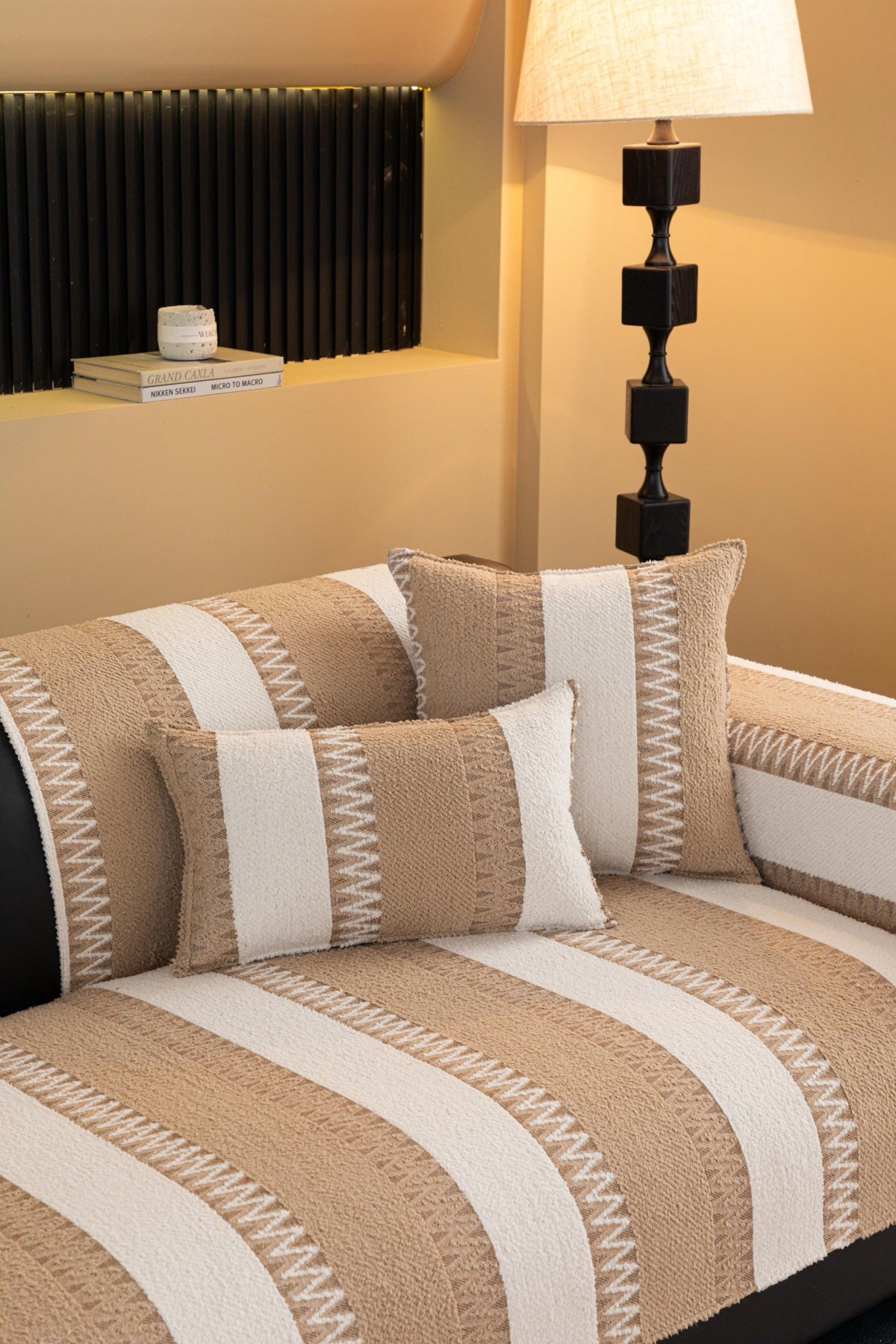Sofa Decor Marlow Plush Stripe Sofa Seat Cover in Sand Beige Stripe - detail image for plush striped couch cover pieces in Australia