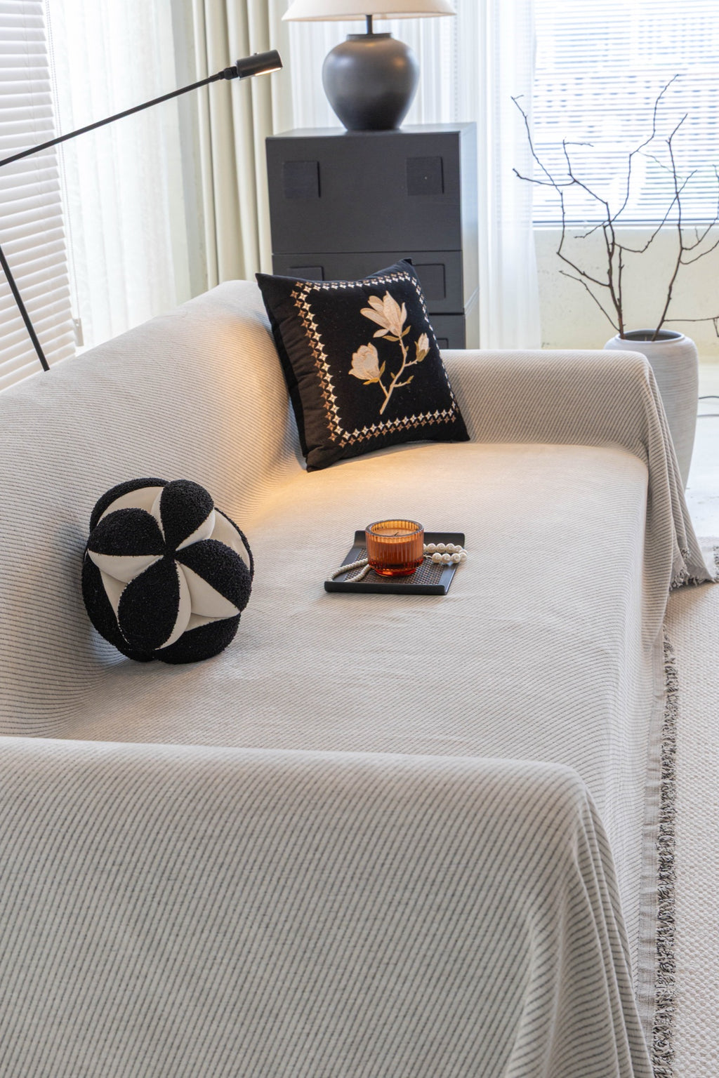 Sofa Decor Milano Ribbed Fringe Sofa Throw Cover in Cloud Grey - ribbed sofa throw cover styled couch cover in Australia, image 32