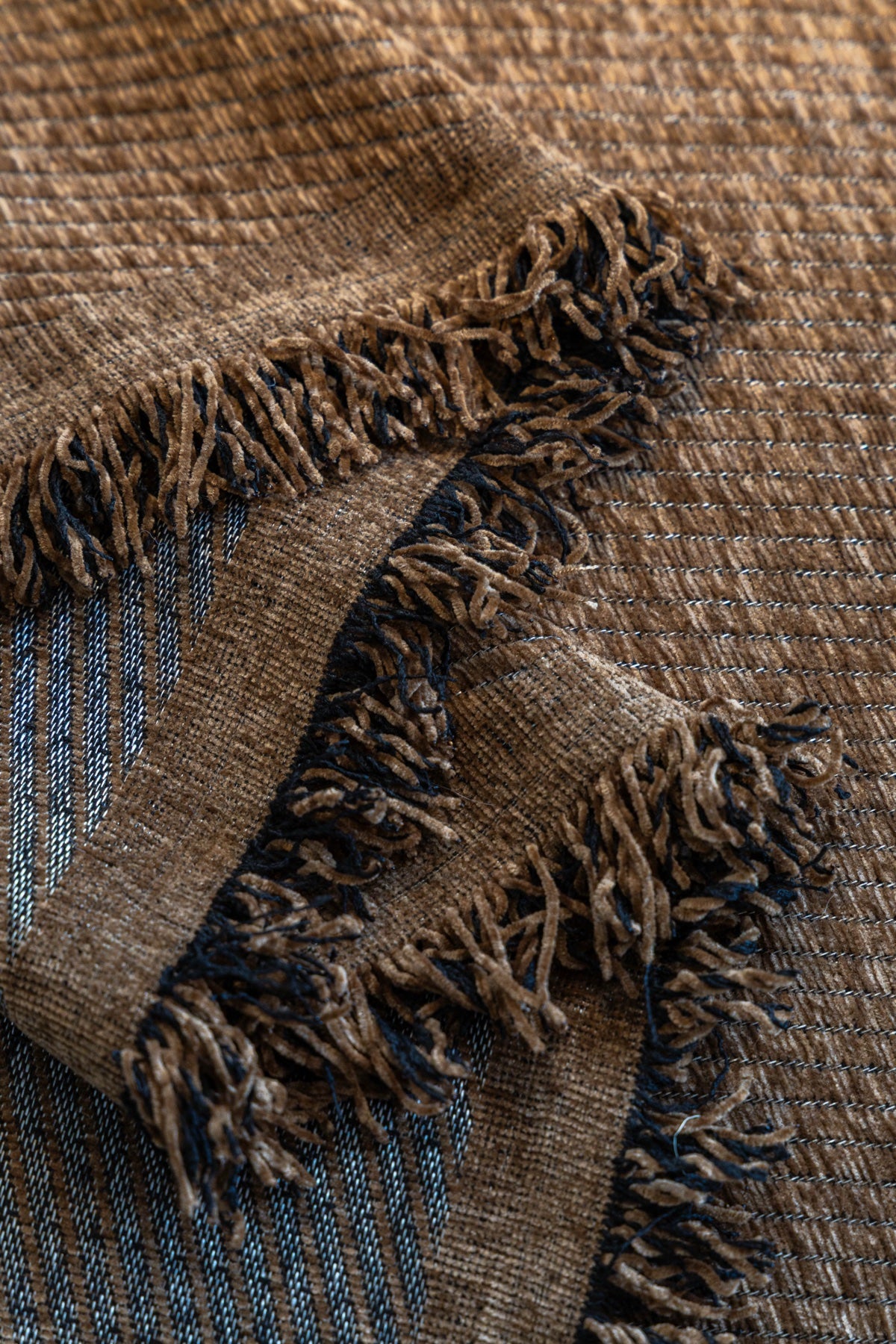 Sofa Decor Milano Ribbed Fringe Sofa Throw Cover in Cocoa Brown - ribbed sofa throw cover fabric and edge detail in Australia, image 3