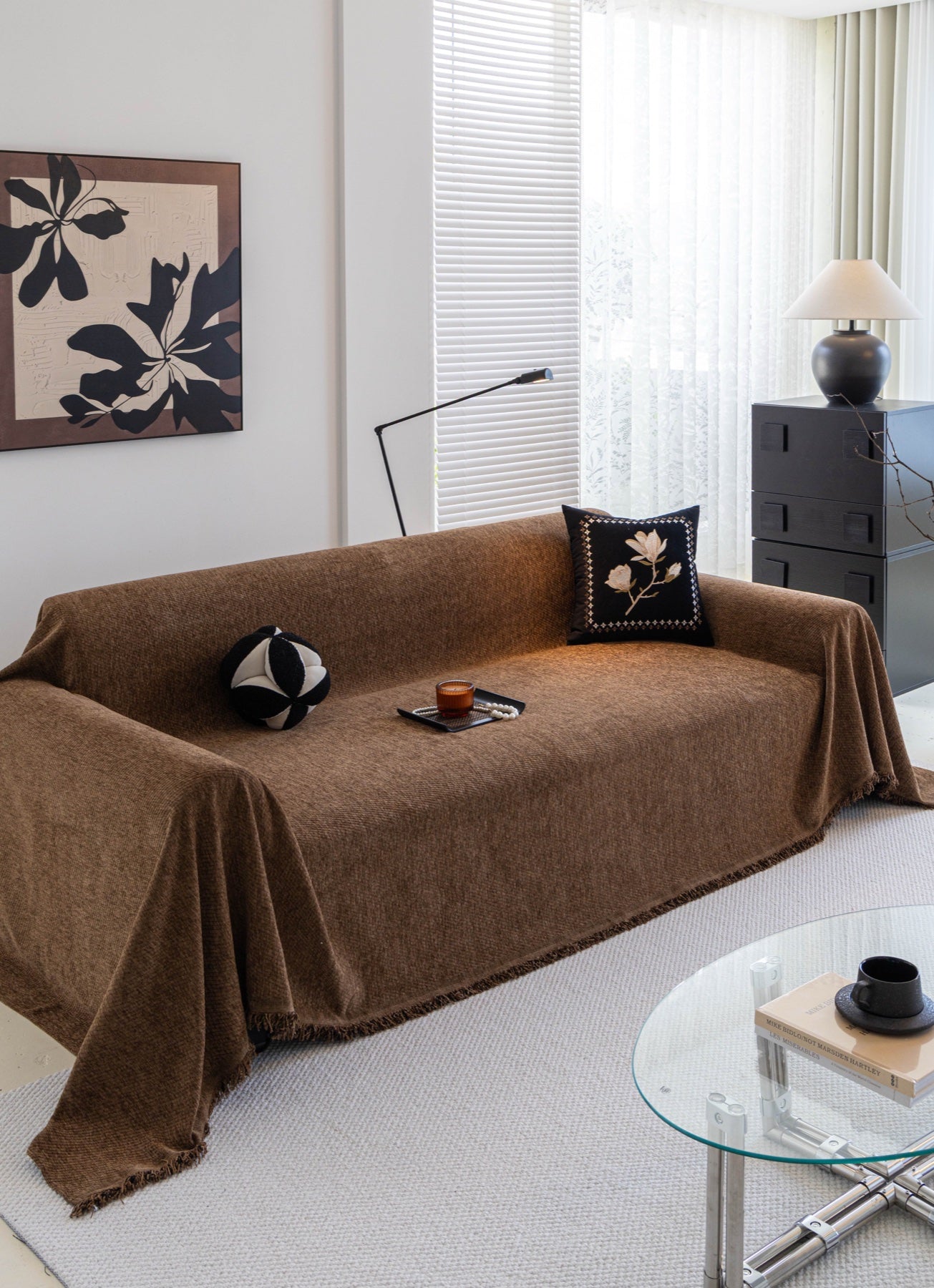 Sofa Decor Milano Ribbed Fringe Sofa Throw Cover in Cocoa Brown - ribbed sofa throw cover styled couch cover in Australia, image 7