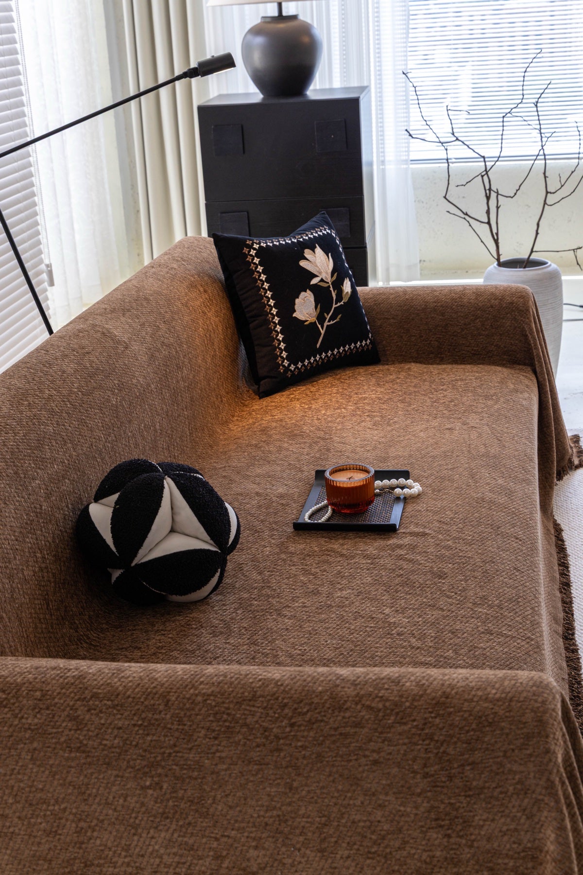 Sofa Decor Milano Ribbed Fringe Sofa Throw Cover in Cocoa Brown - ribbed sofa throw cover styled couch cover in Australia, image 9