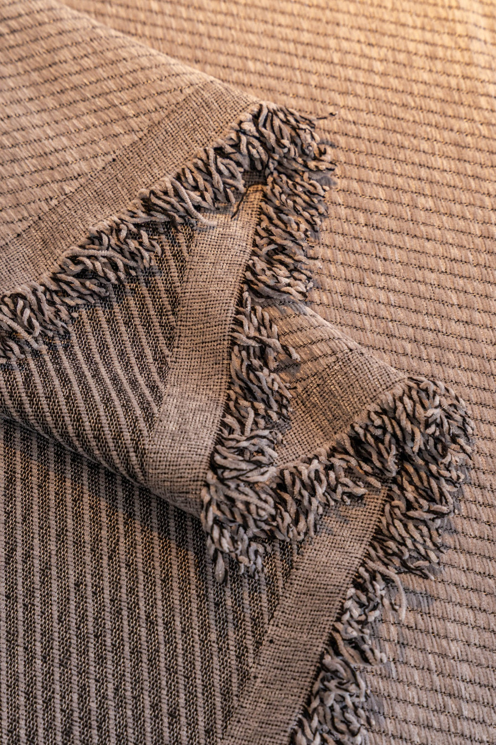 Sofa Decor Milano Ribbed Fringe Sofa Throw Cover in Warm Greige - ribbed sofa throw cover fabric and edge detail in Australia, image 17