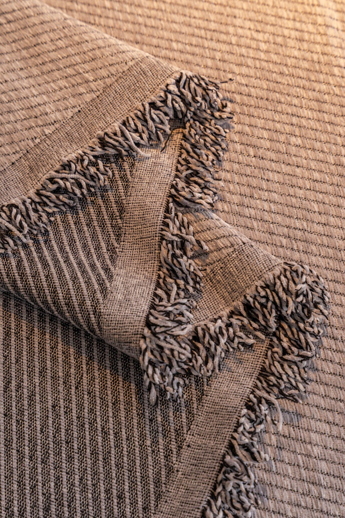 Sofa Decor Milano Ribbed Fringe Sofa Throw Cover in Warm Greige - ribbed sofa throw cover fabric and edge detail in Australia, image 17