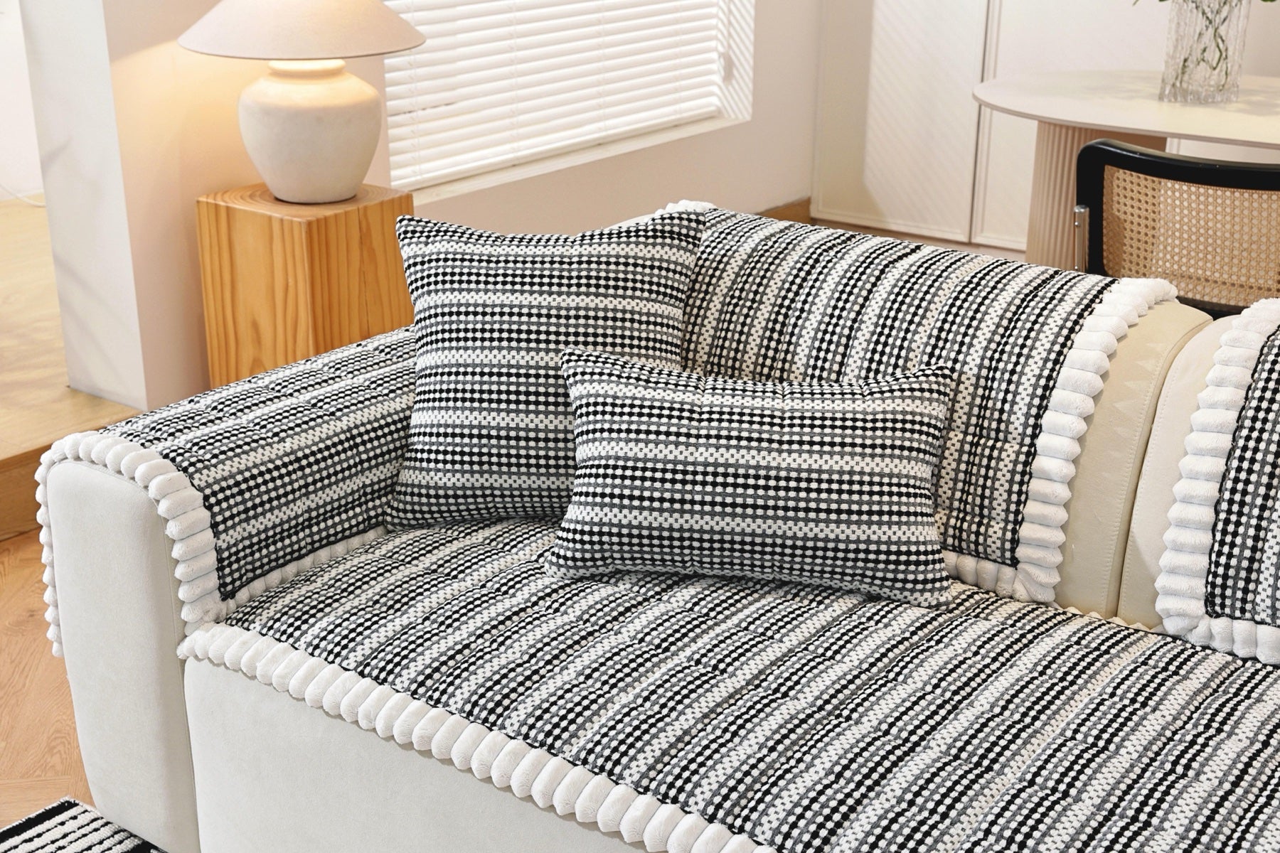 Sofa Decor Monaco Pom Edge Stripe Sofa Cover Piece - stripe and pom edge sofa styling for striped pom edge sofa cover pieces in Australia, image 9