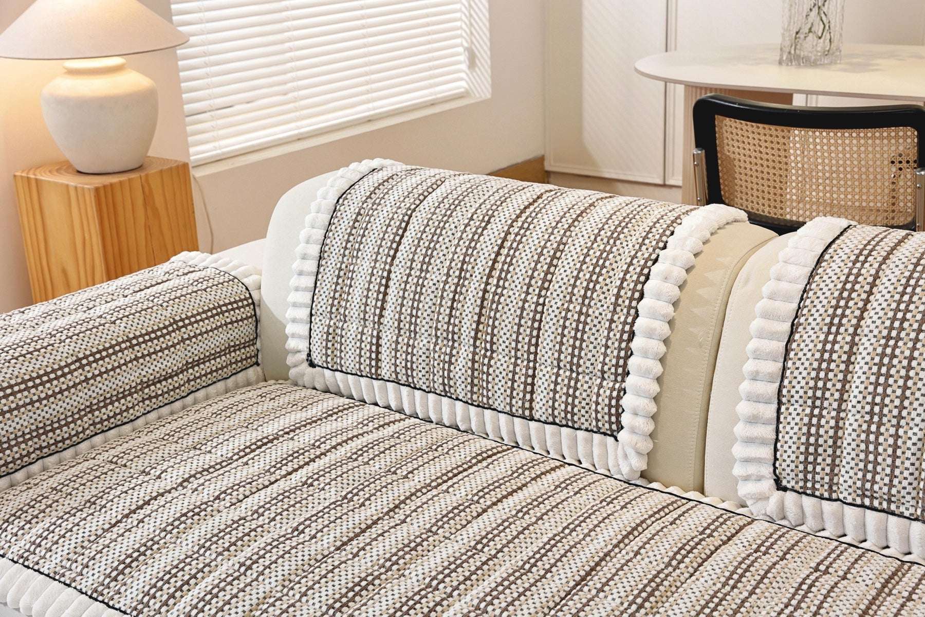 Sofa Decor Monaco Pom Edge Stripe Sofa Cover Piece - stripe and pom edge sofa styling for striped pom edge sofa cover pieces in Australia, image 16