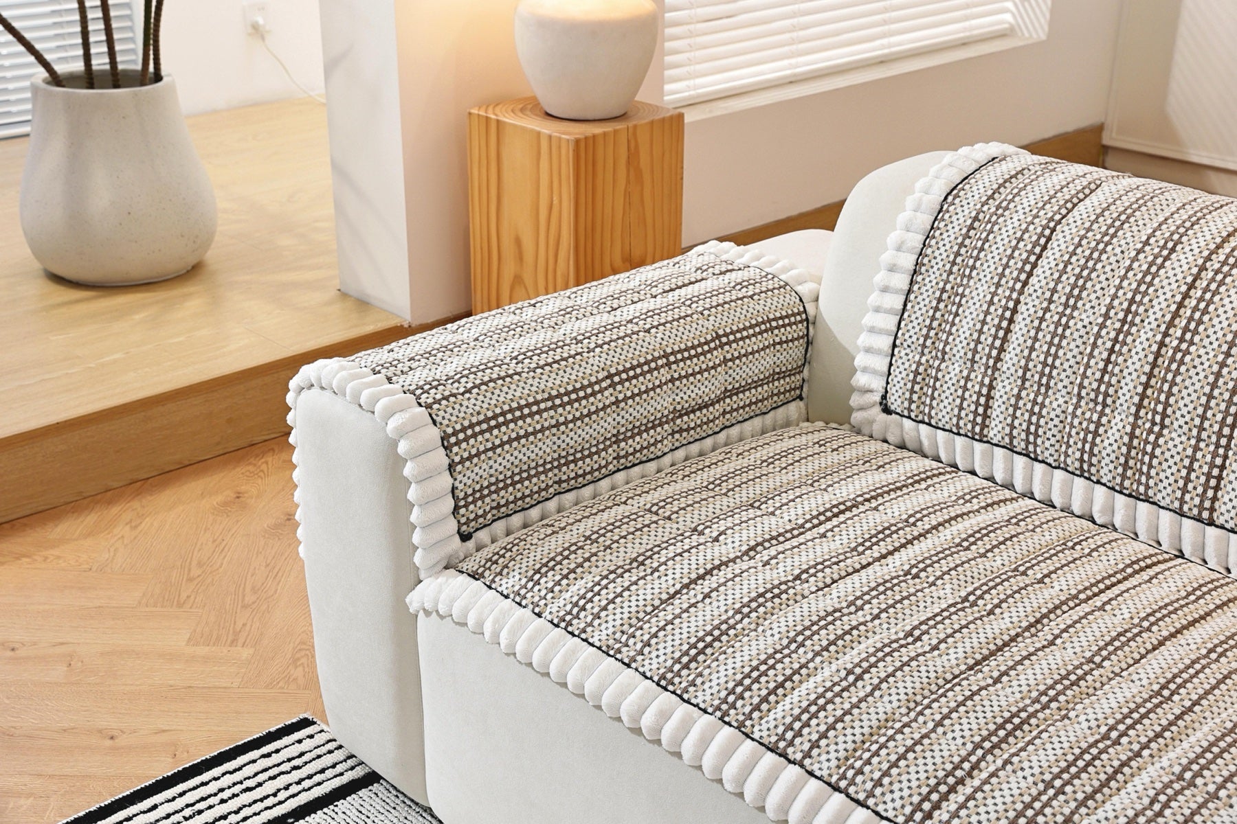 Sofa Decor Monaco Pom Edge Stripe Sofa Cover Piece - stripe and pom edge sofa styling for striped pom edge sofa cover pieces in Australia, image 11