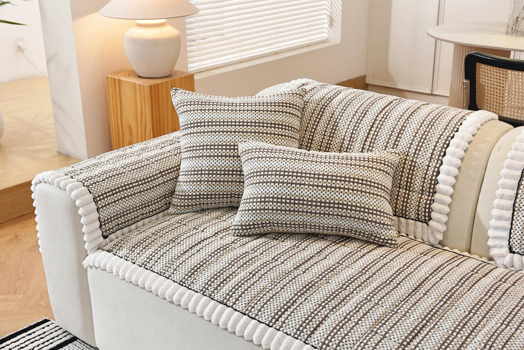Sofa Decor Monaco Pom Edge Stripe Sofa Cover Piece - stripe and pom edge sofa styling for striped pom edge sofa cover pieces in Australia, image 12