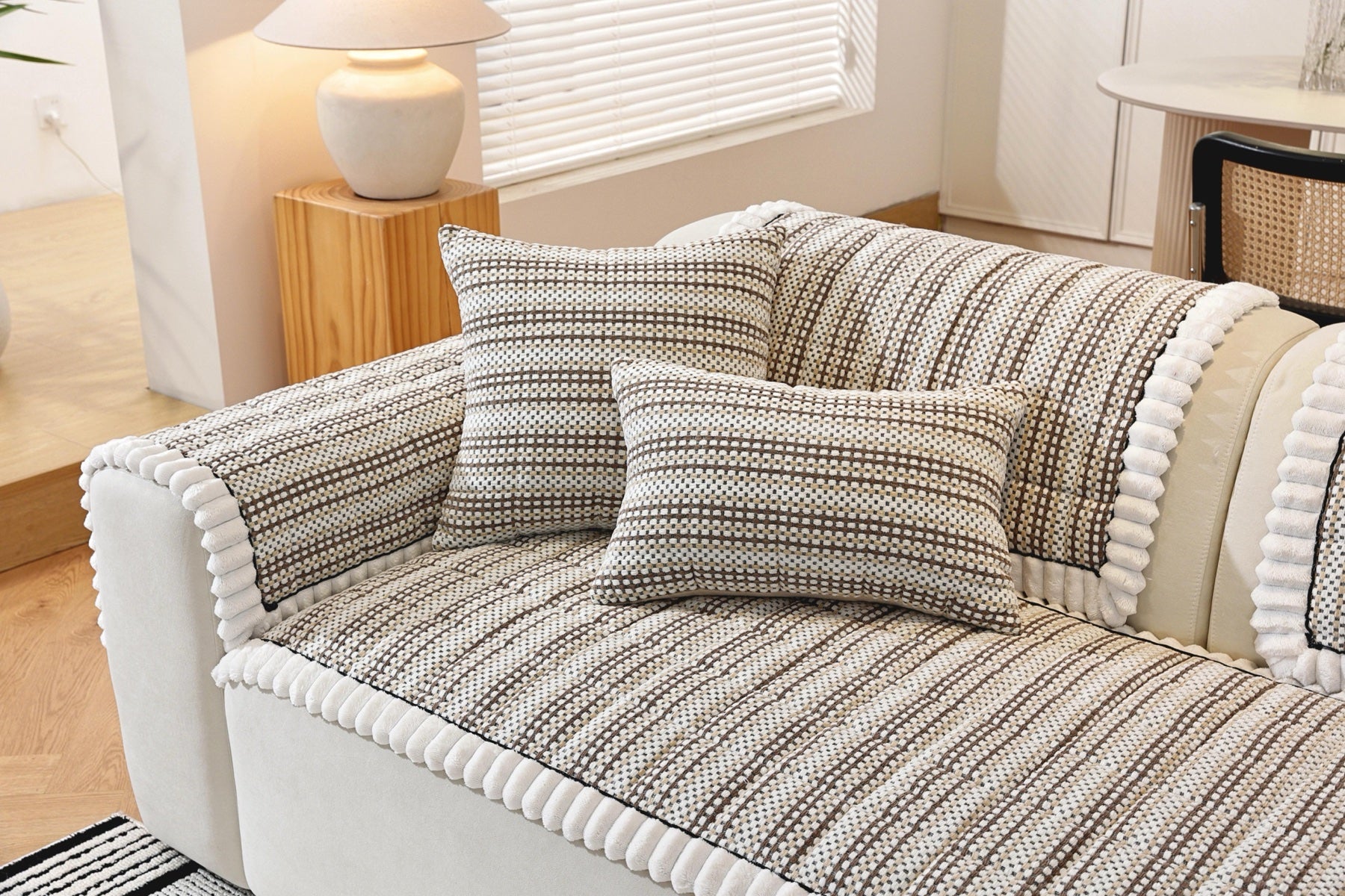 Sofa Decor Monaco Pom Edge Stripe Sofa Cover Piece - stripe and pom edge sofa styling for striped pom edge sofa cover pieces in Australia, image 12