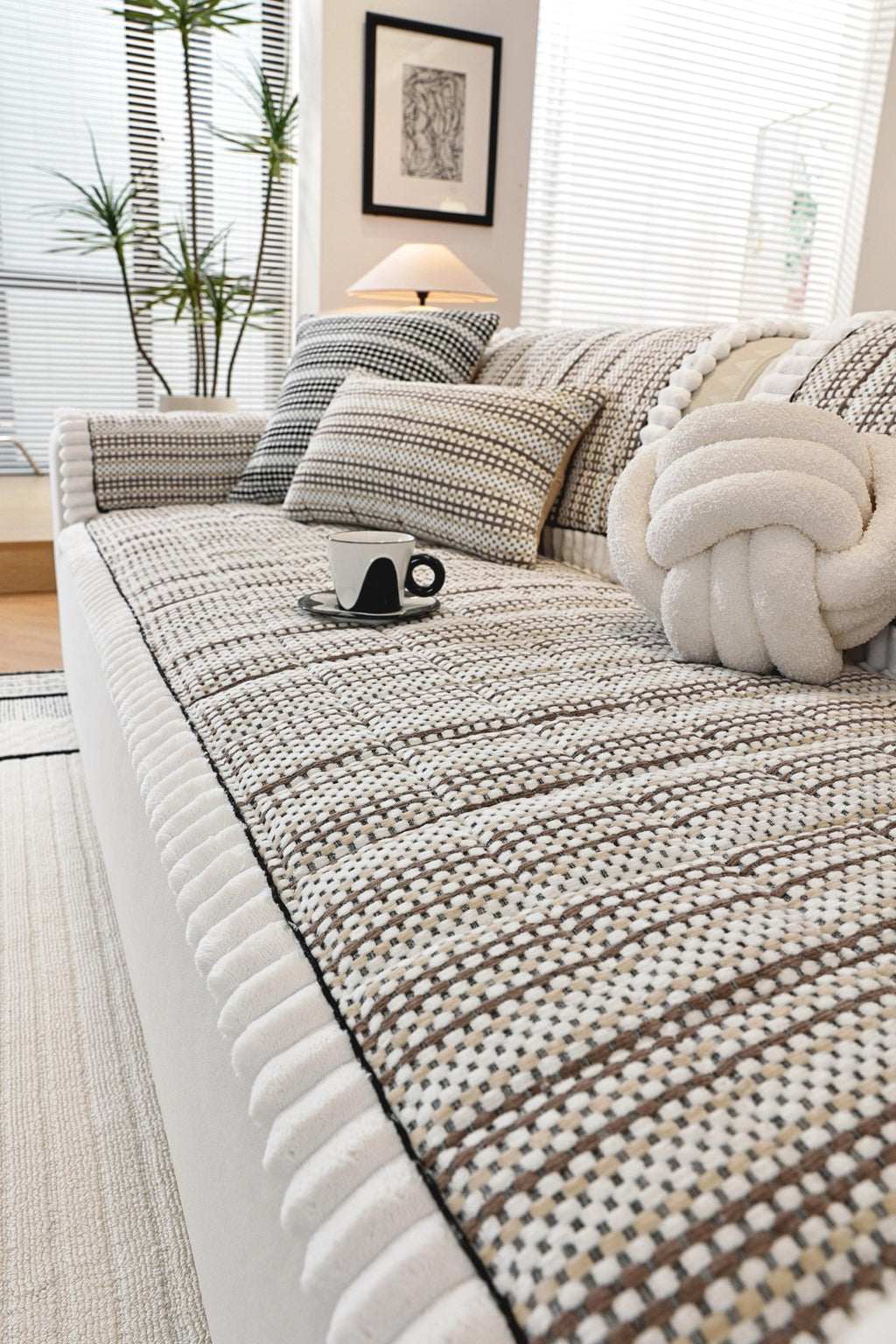 Sofa Decor Monaco Pom Edge Stripe Sofa Cover Piece - pom edge close fit view for striped pom edge sofa cover pieces in Australia, image 13