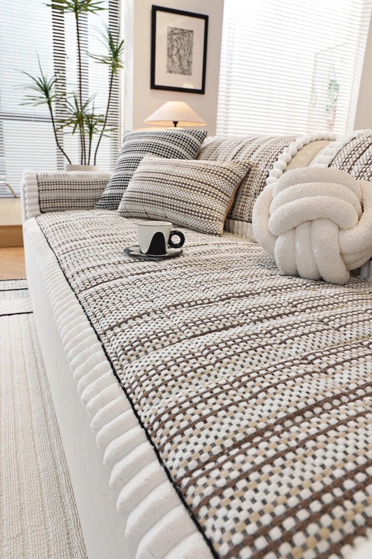 Sofa Decor Monaco Pom Edge Stripe Sofa Cover Piece - pom edge close fit view for striped pom edge sofa cover pieces in Australia, image 13