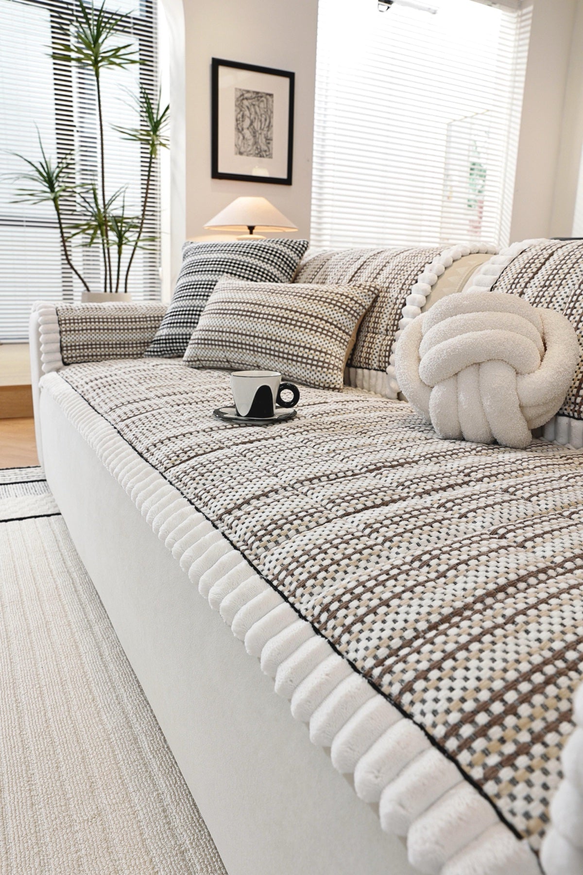Sofa Decor Monaco Pom Edge Stripe Sofa Cover Piece - pom edge close fit view for striped pom edge sofa cover pieces in Australia, image 14