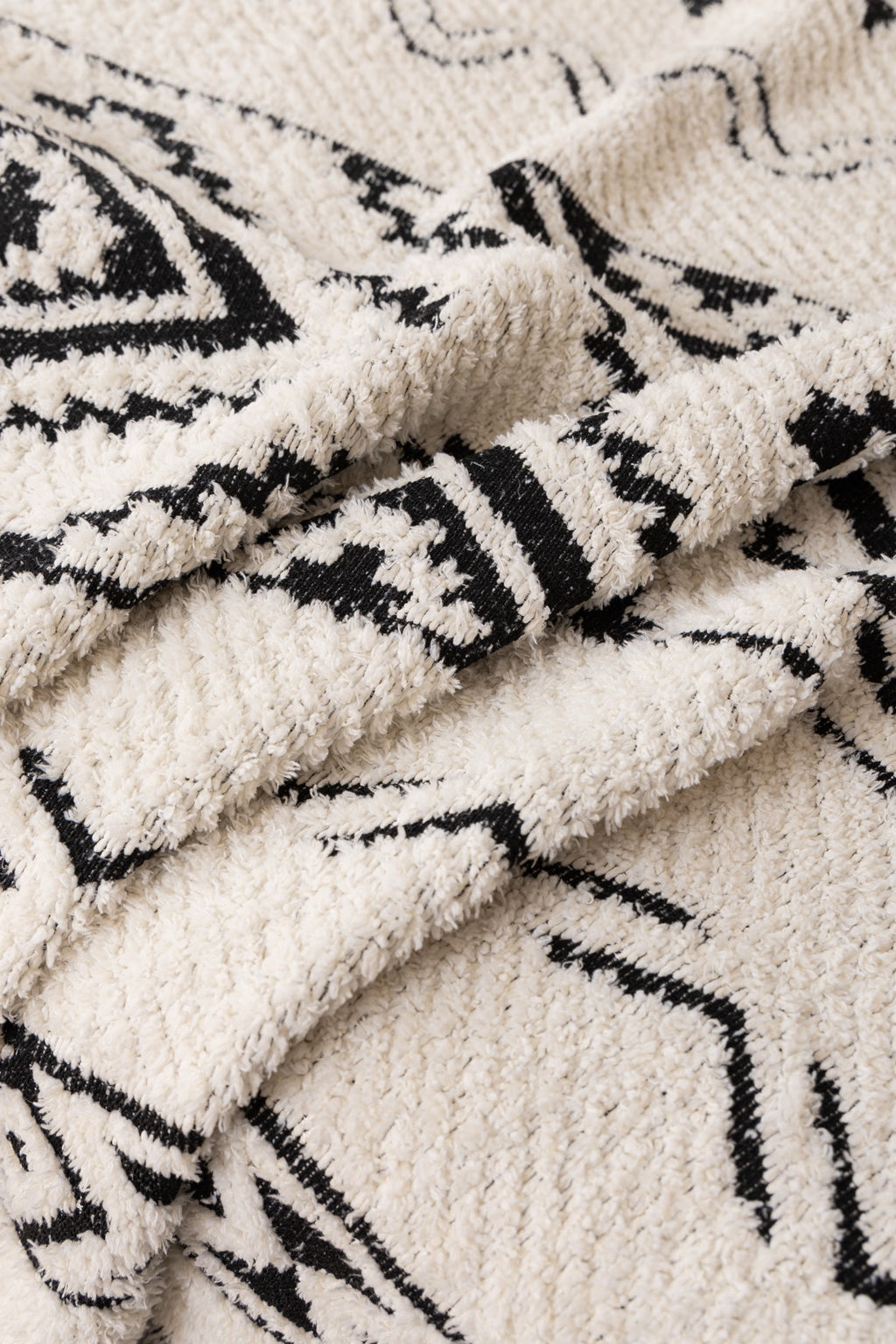 Sofa Decor Nala Geometric Plush Sofa Throw Cover in Ivory Black - geometric sofa throw cover fabric and edge detail in Australia, image 1