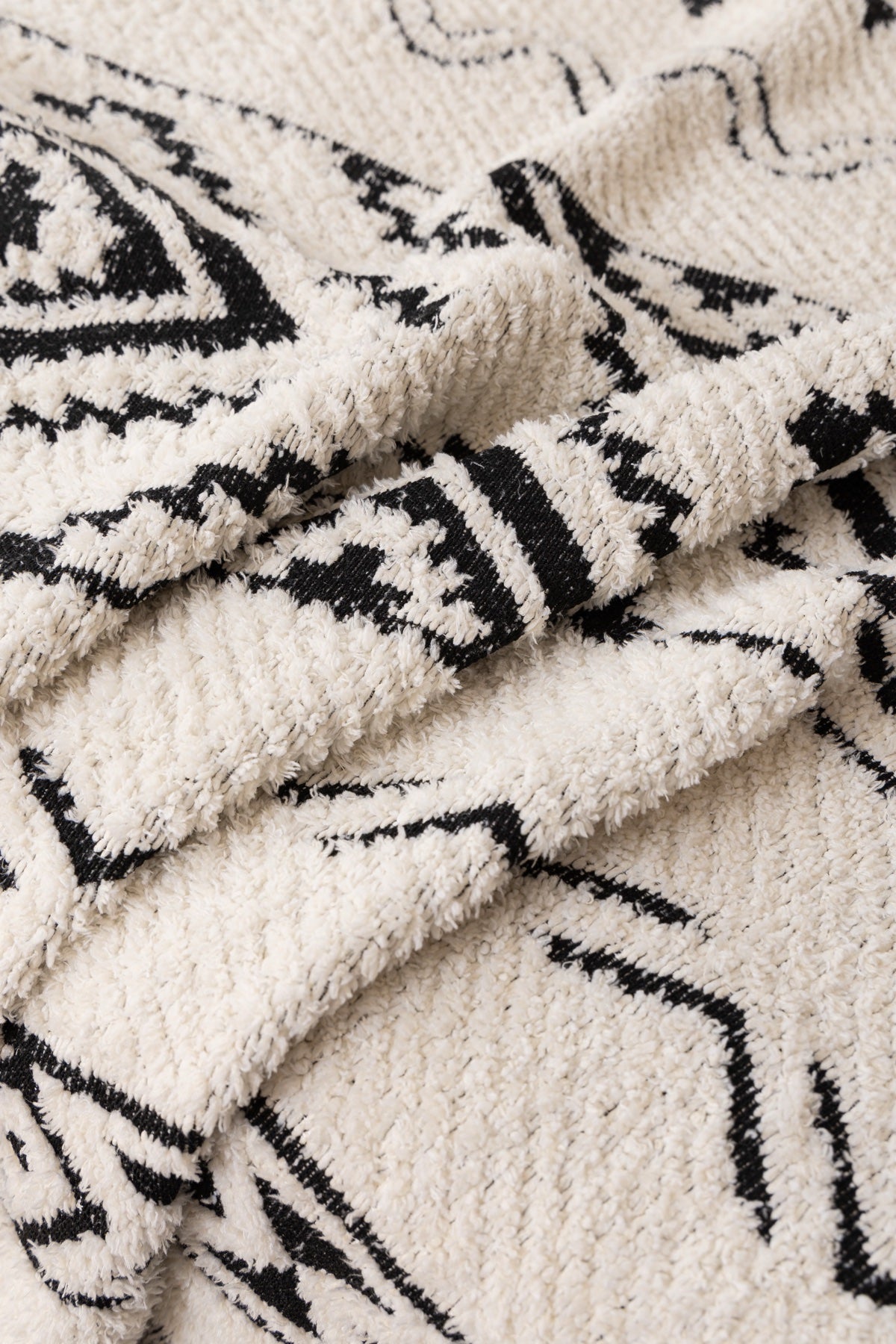 Sofa Decor Nala Geometric Plush Sofa Throw Cover in Ivory Black - geometric sofa throw cover fabric and edge detail in Australia, image 1
