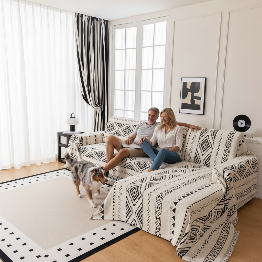 Sofa Decor Nala Geometric Plush Sofa Throw Cover
