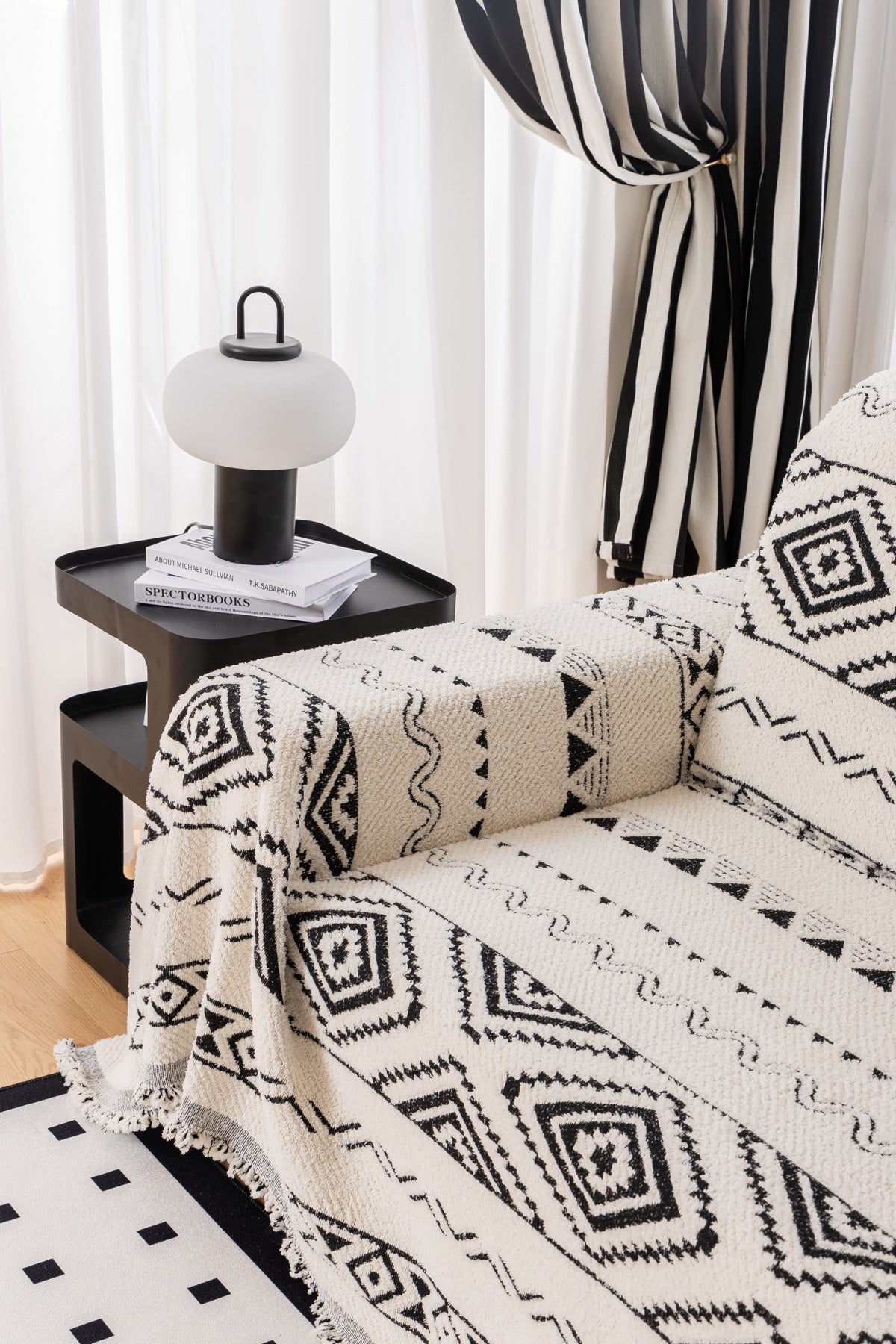 Sofa Decor Nala Geometric Plush Sofa Throw Cover in Ivory Black - geometric sofa throw cover styled couch cover in Australia, image 11