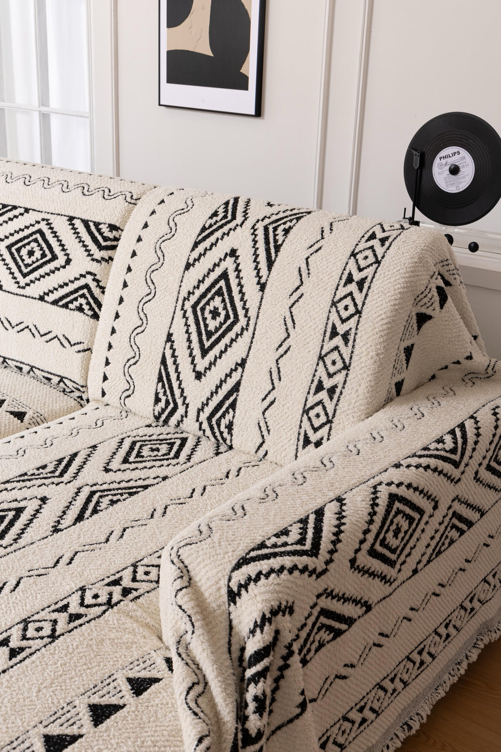 Sofa Decor Nala Geometric Plush Sofa Throw Cover in Ivory Black - geometric sofa throw cover styled couch cover in Australia, image 13