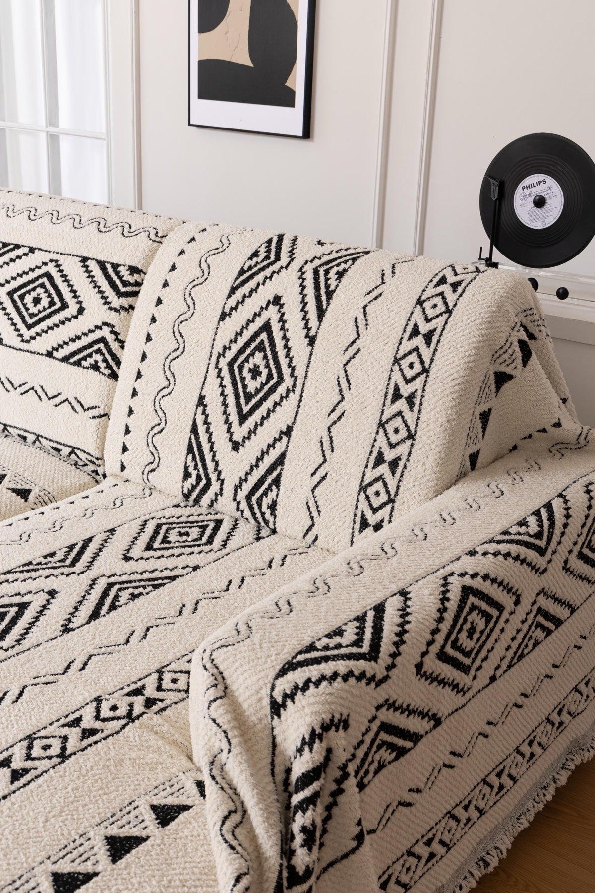 Sofa Decor Nala Geometric Plush Sofa Throw Cover in Ivory Black - geometric sofa throw cover styled couch cover in Australia, image 13