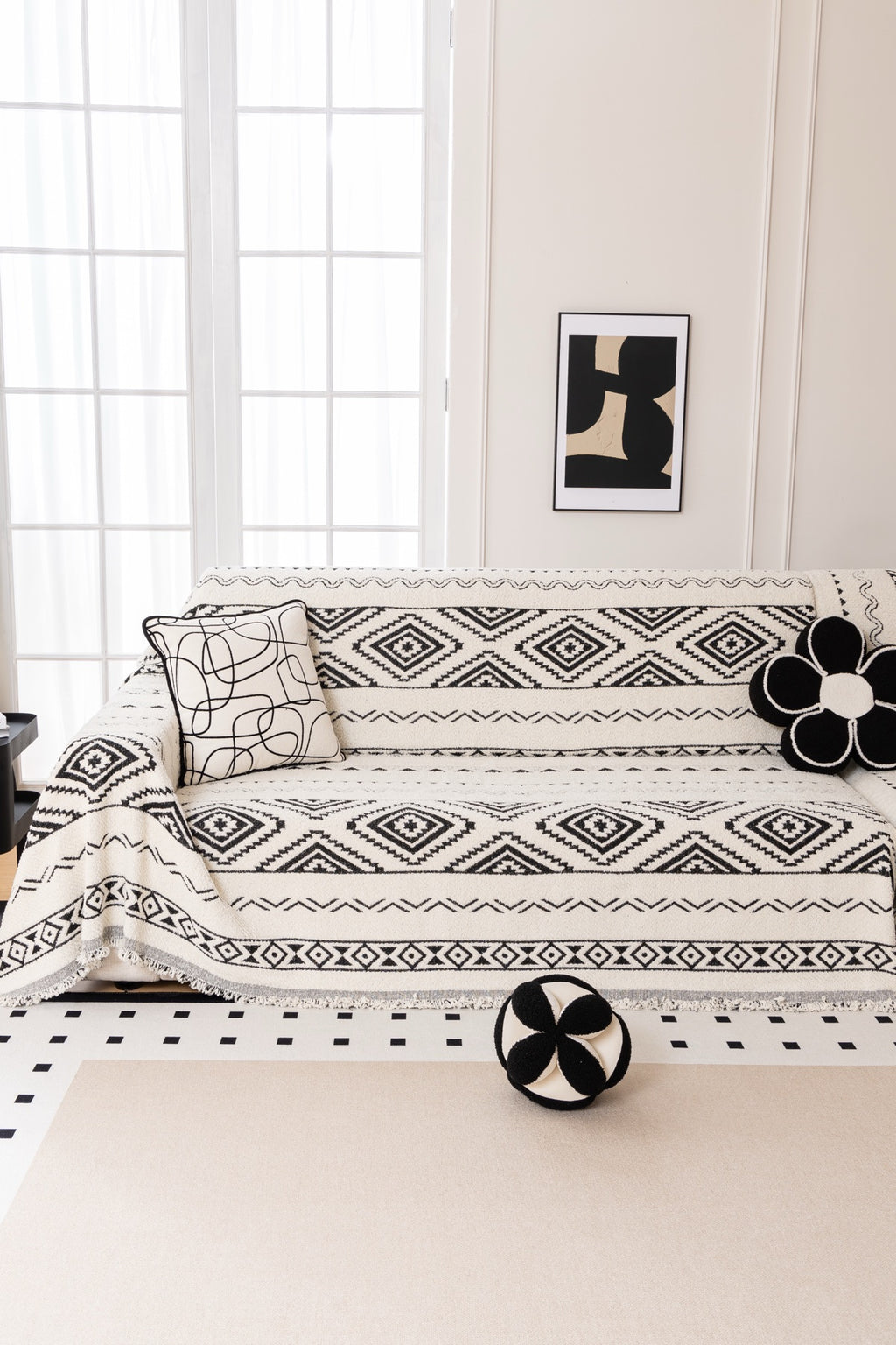 Sofa Decor Nala Geometric Plush Sofa Throw Cover in Ivory Black - geometric sofa throw cover full sofa styling in Australia, image 16