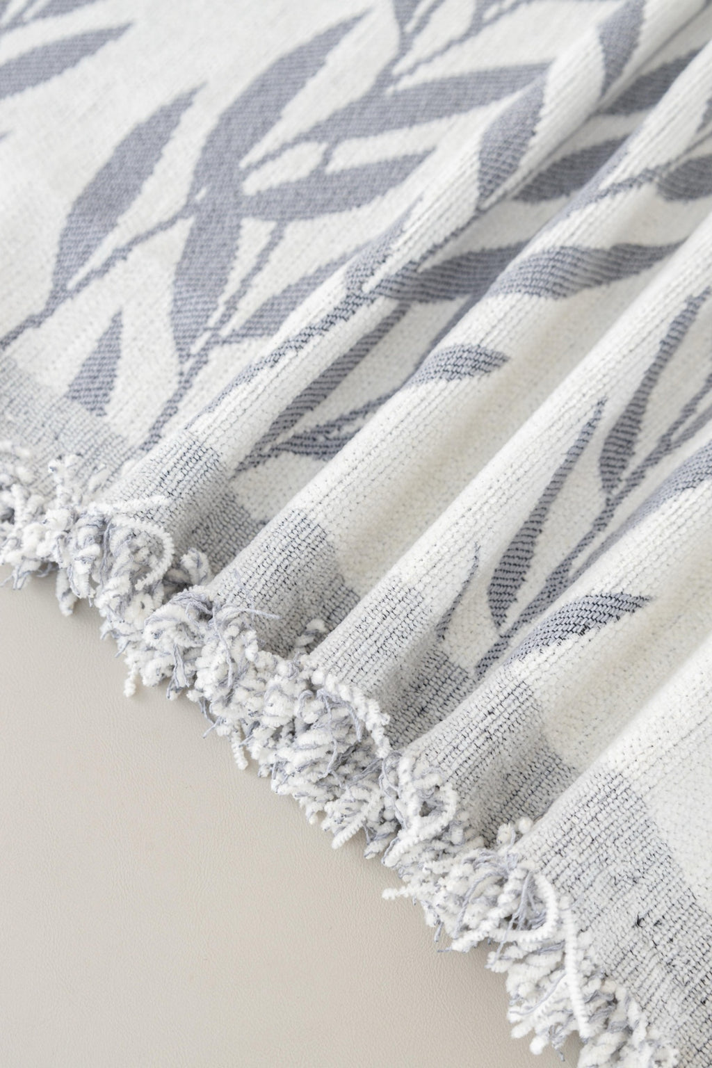 Sofa Decor Oliva Leaf Fringe Sofa Throw Cover in Silver Leaf - leaf pattern sofa throw cover styled couch cover in Australia, image 16