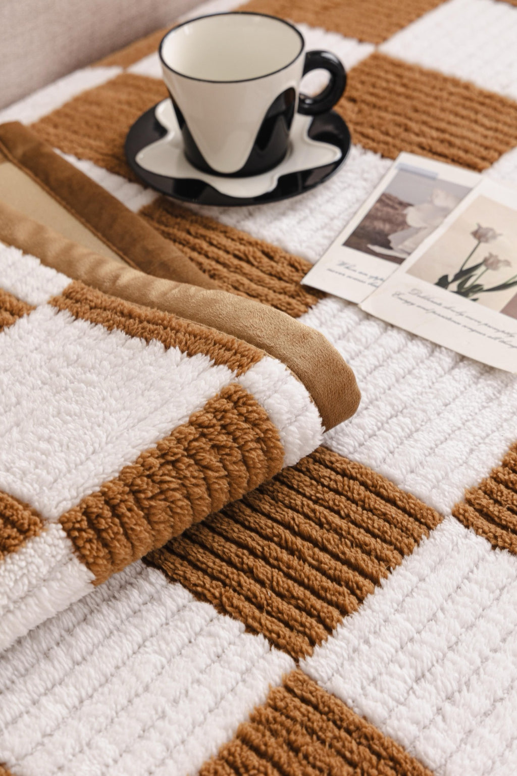 Sofa Decor Palermo Checker Chenille Sofa Cover Piece in Caramel Cream - checker chenille fabric and edge detail for checker chenille sofa cover pieces in Australia, image 25