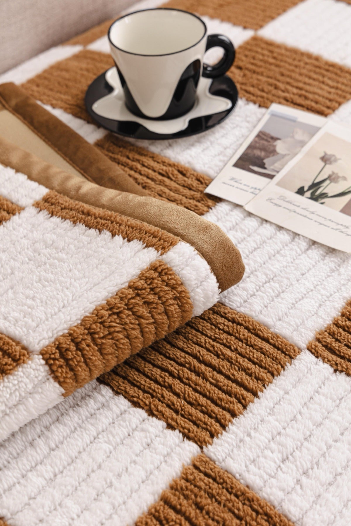 Sofa Decor Palermo Checker Chenille Sofa Cover Piece in Caramel Cream - checker chenille fabric and edge detail for checker chenille sofa cover pieces in Australia, image 25