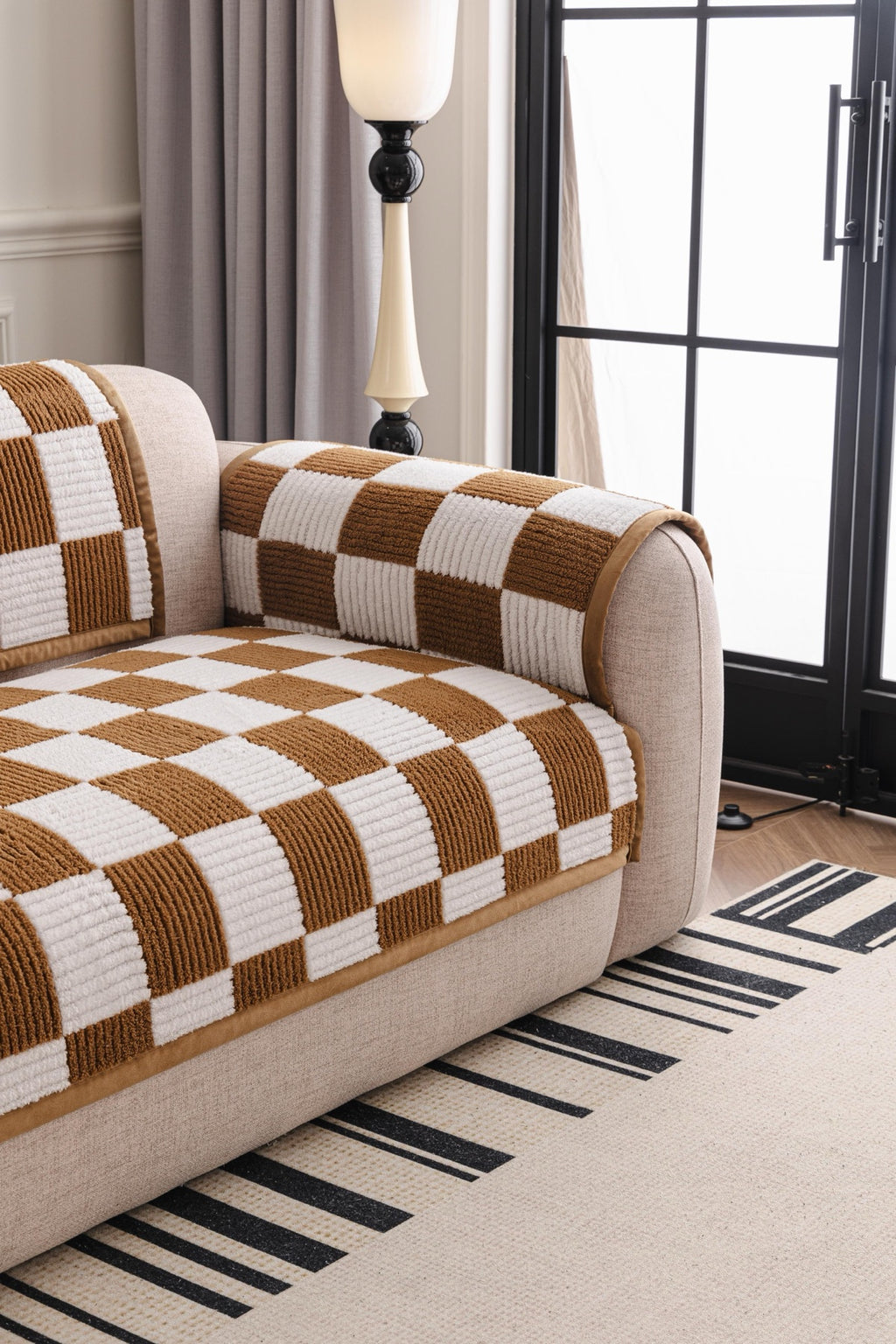 Sofa Decor Palermo Checker Chenille Sofa Cover Piece in Caramel Cream - seat back and armrest piece layout for checker chenille sofa cover pieces in Australia, image 16