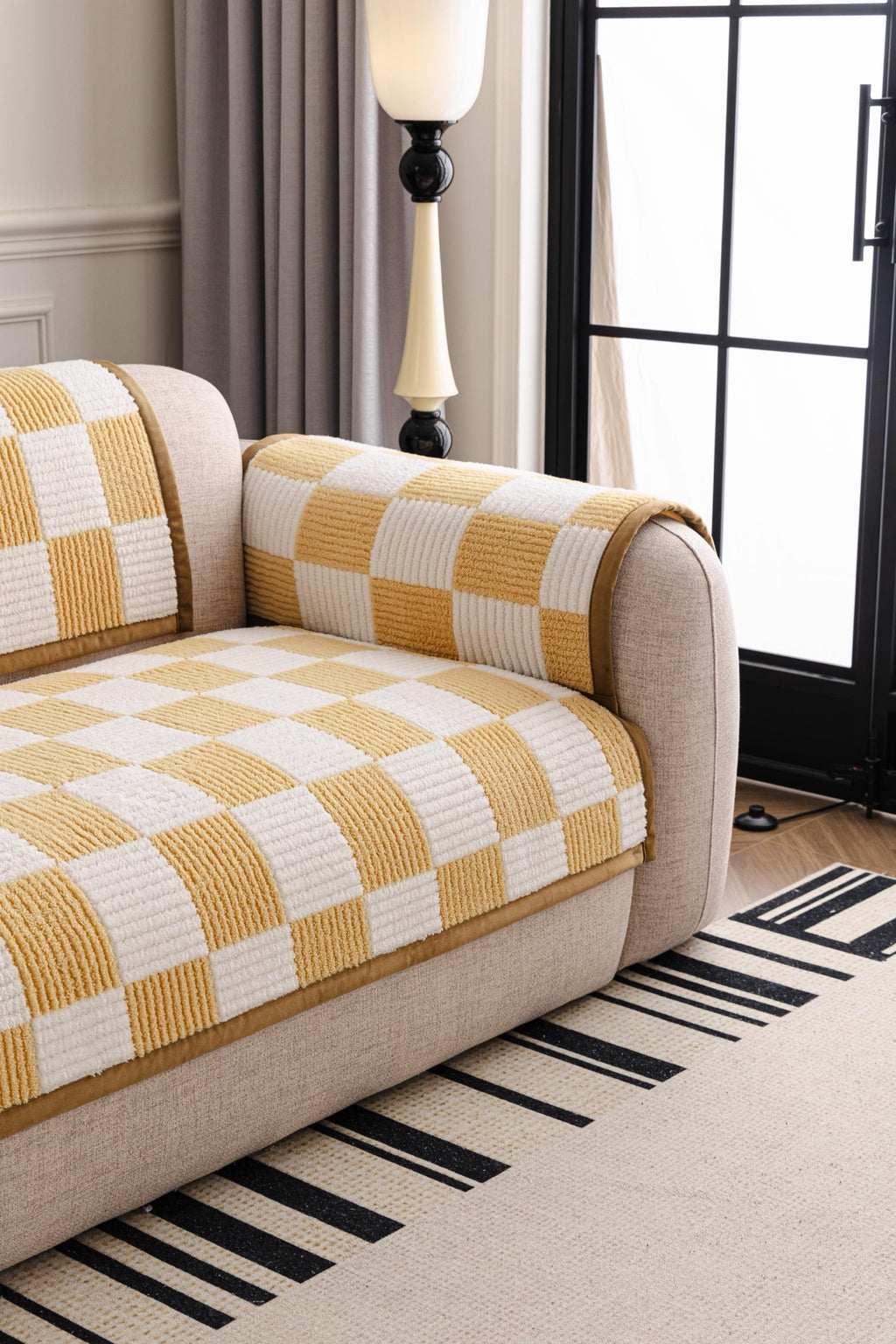 Sofa Decor Palermo Checker Chenille Sofa Cover Piece in Honey Cream - seat back and armrest piece layout for checker chenille sofa cover pieces in Australia, image 28