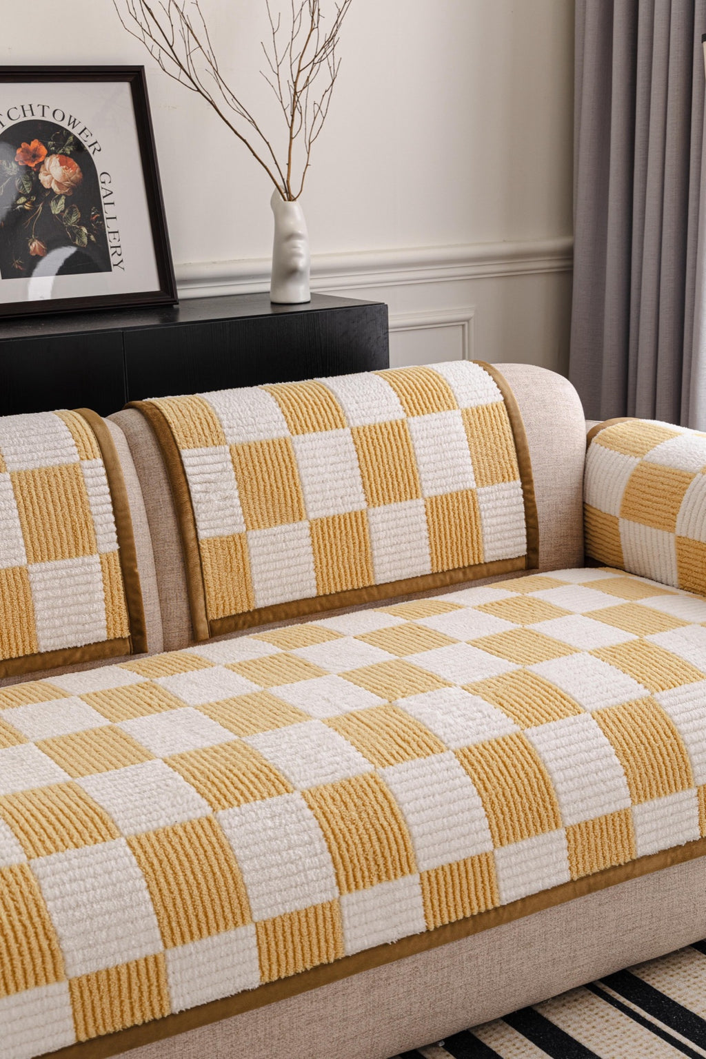 Sofa Decor Palermo Checker Chenille Sofa Cover Piece in Honey Cream - styled checker sofa cover piece for checker chenille sofa cover pieces in Australia, image 29