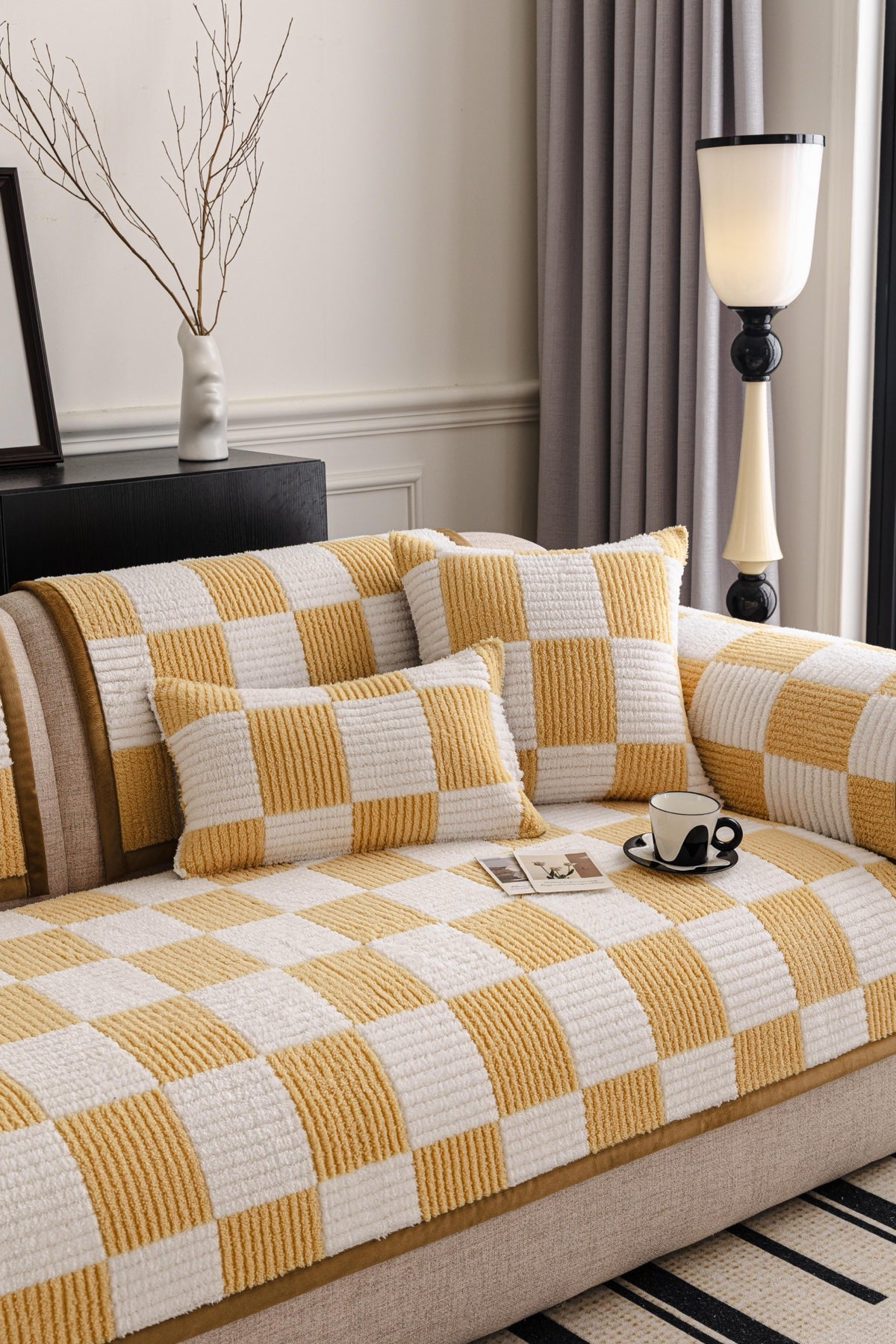 Sofa Decor Palermo Checker Chenille Sofa Cover Piece in Honey Cream - styled checker sofa cover piece for checker chenille sofa cover pieces in Australia, image 30