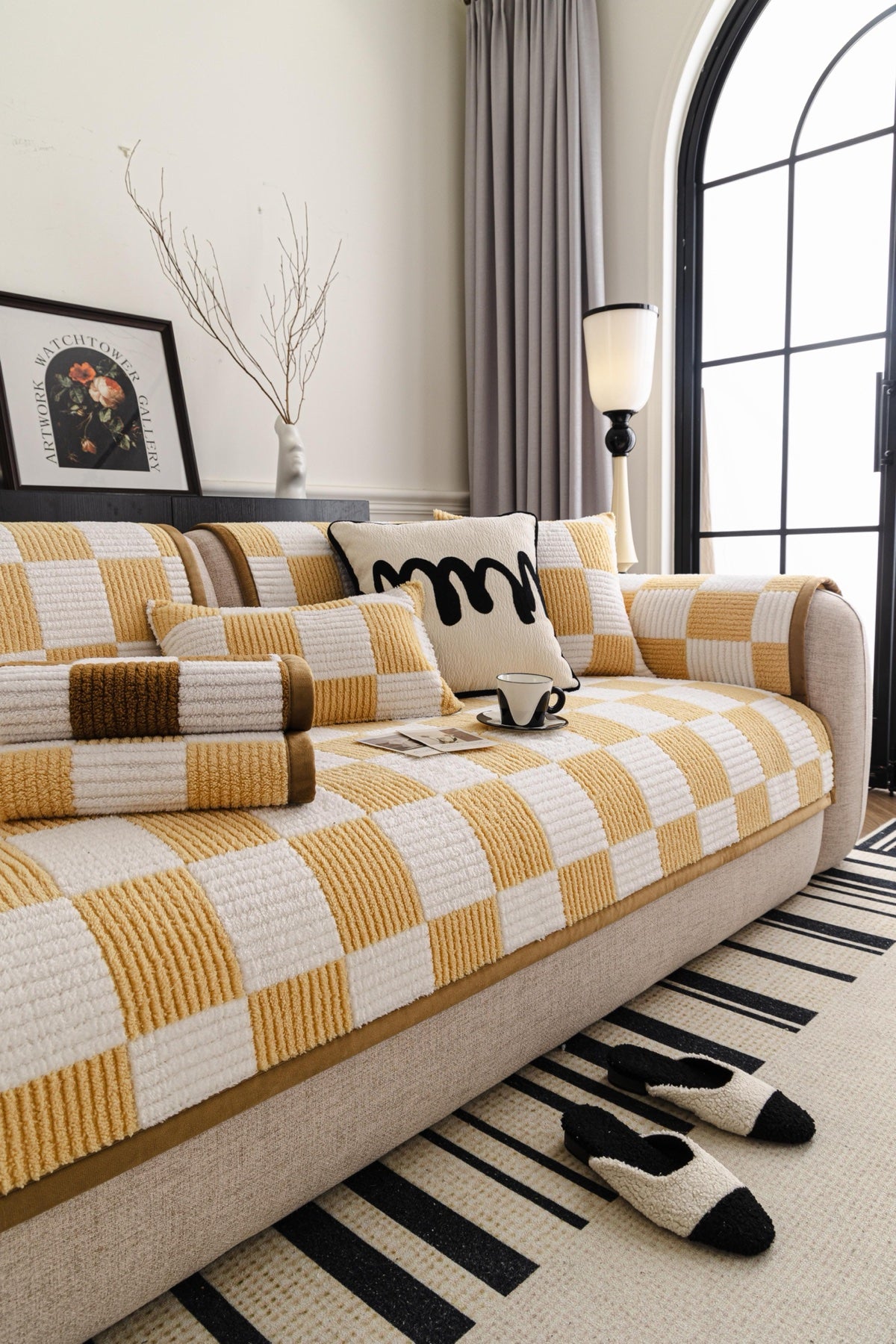 Sofa Decor Palermo Checker Chenille Sofa Cover Piece in Honey Cream - styled checker sofa cover piece for checker chenille sofa cover pieces in Australia, image 31