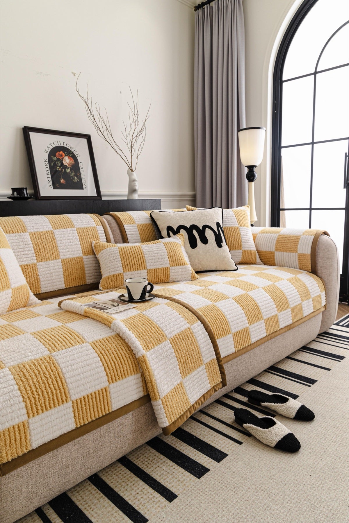 Sofa Decor Palermo Checker Chenille Sofa Cover Piece in Honey Cream - styled checker sofa cover piece for checker chenille sofa cover pieces in Australia, image 34