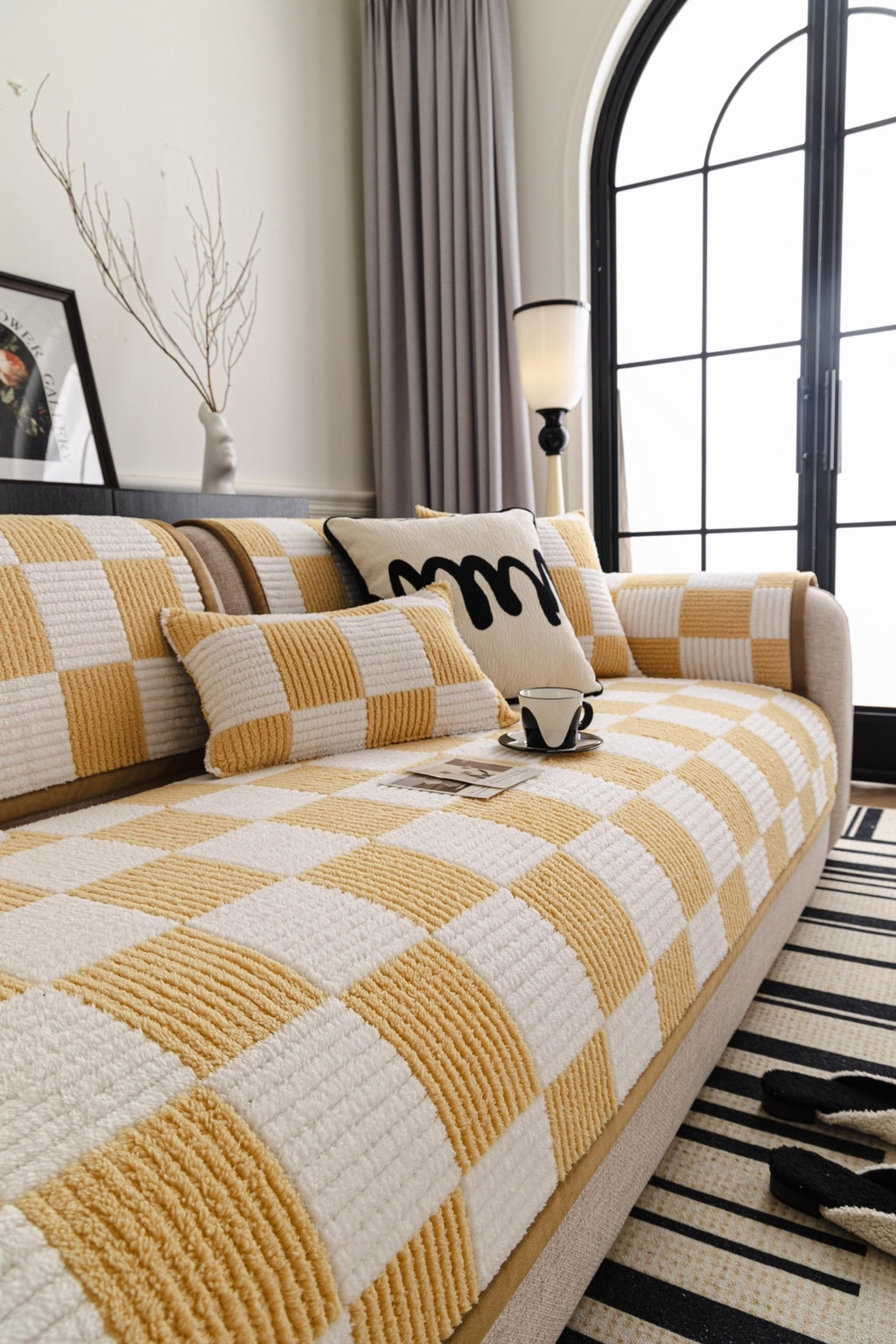 Sofa Decor Palermo Checker Chenille Sofa Cover Piece in Honey Cream - styled checker sofa cover piece for checker chenille sofa cover pieces in Australia, image 35