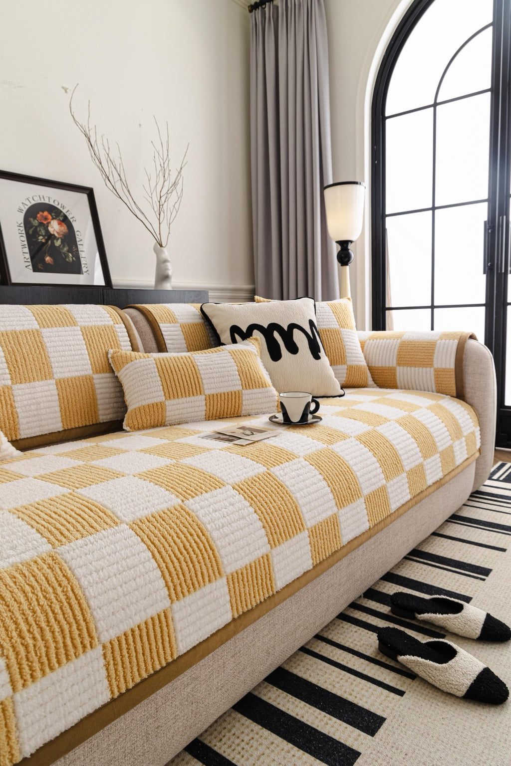Sofa Decor Palermo Checker Chenille Sofa Cover Piece in Honey Cream - styled checker sofa cover piece for checker chenille sofa cover pieces in Australia, image 36