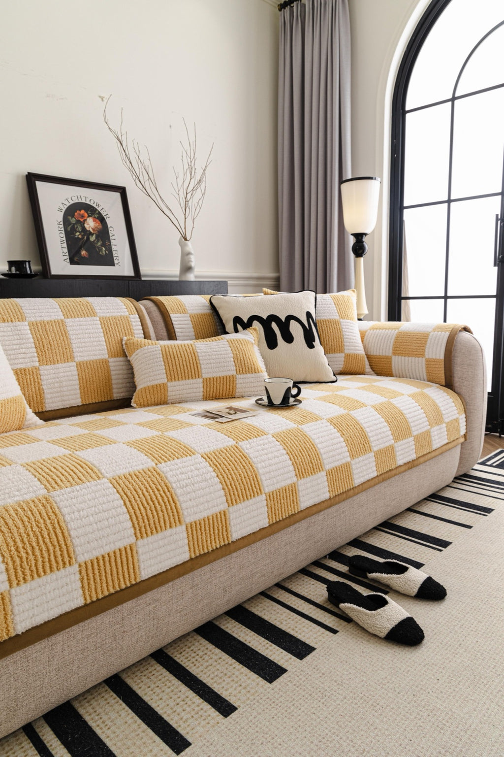 Sofa Decor Palermo Checker Chenille Sofa Cover Piece in Honey Cream - styled checker sofa cover piece for checker chenille sofa cover pieces in Australia, image 37