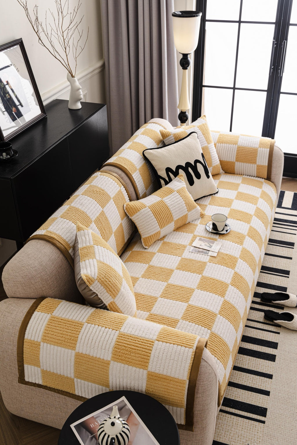 Sofa Decor Palermo Checker Chenille Sofa Cover Piece in Honey Cream - styled checker sofa cover piece for checker chenille sofa cover pieces in Australia, image 38